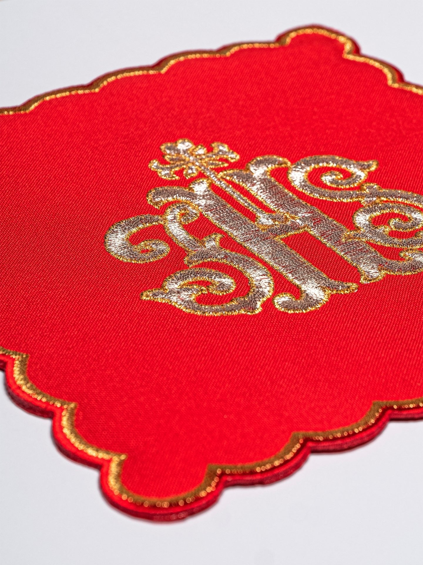 Red Chalice Linen set with IHS motif KK/072/02 - HAFTINAUSA.COM