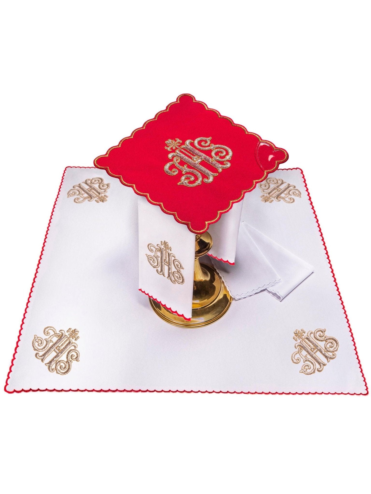 Red Chalice Linen set with IHS motif KK/072/02 - HAFTINAUSA.COM