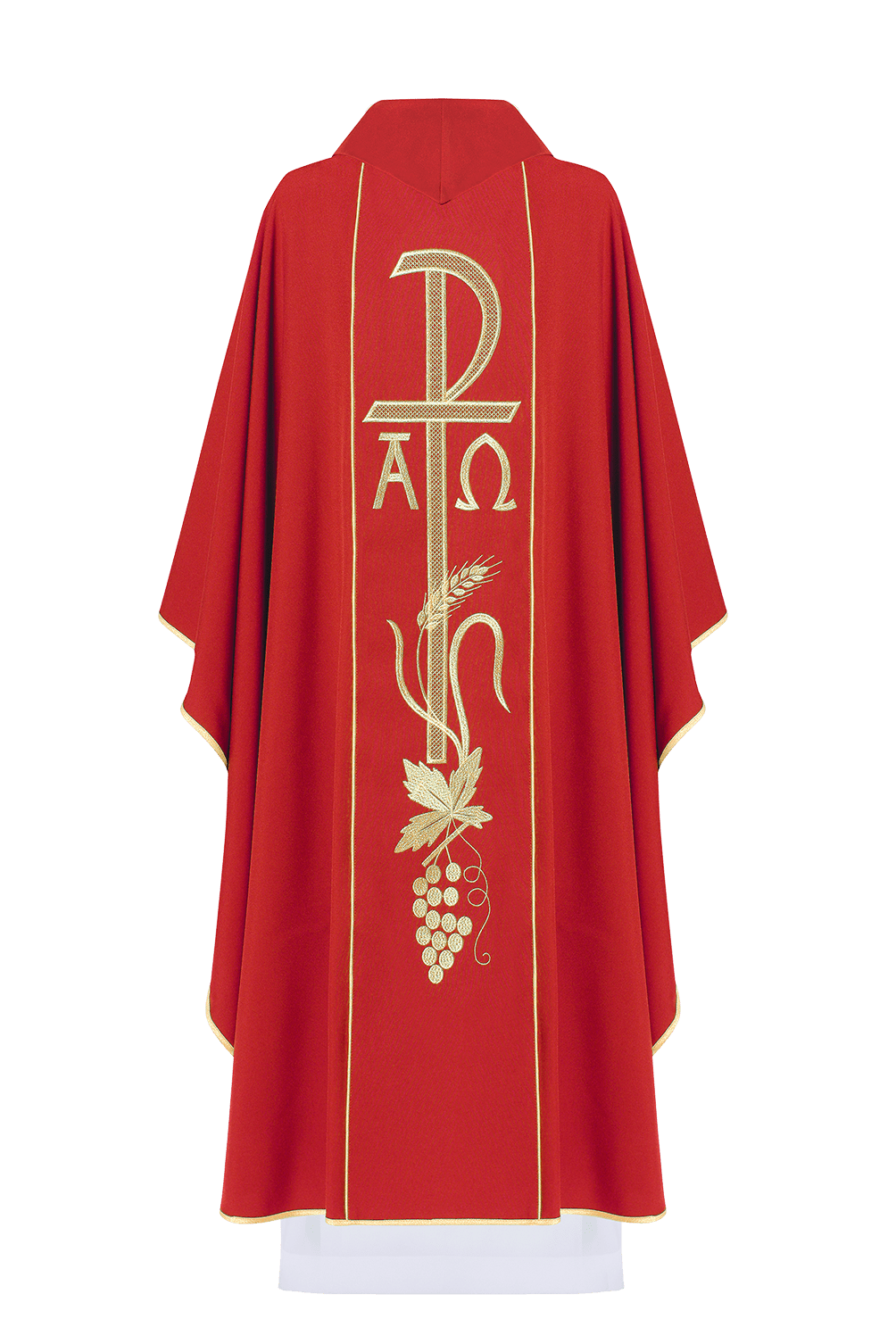 Red Chasuble with Alpha and Omega embroidery KOR/075/02/01 CZERWONY - HAFTINAUSA.COM
