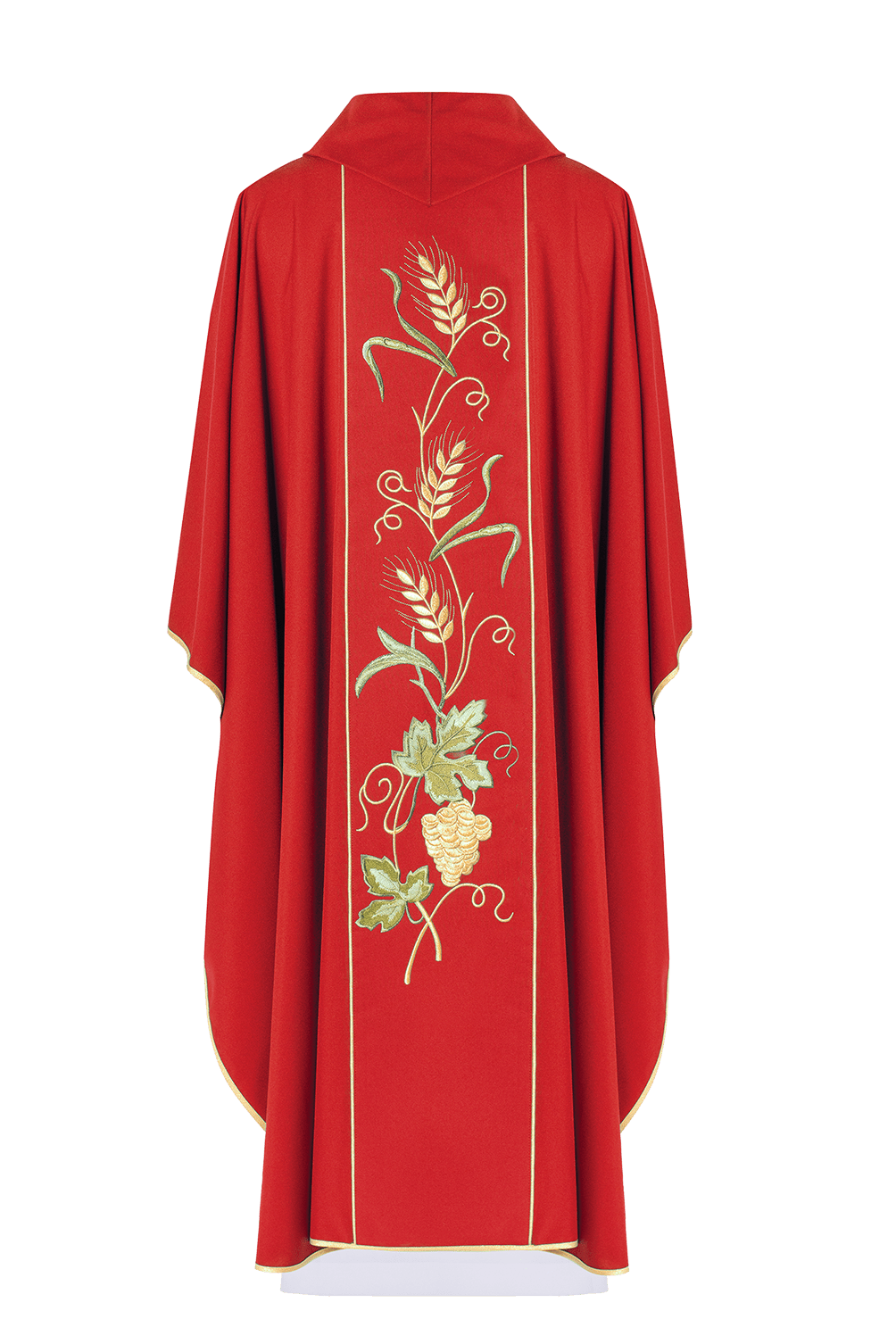 Red chasuble with IHS, ears of wheat, and grapes embroidery on a belt KOR/117/02/01 CZERWONY - HAFTINAUSA.COM