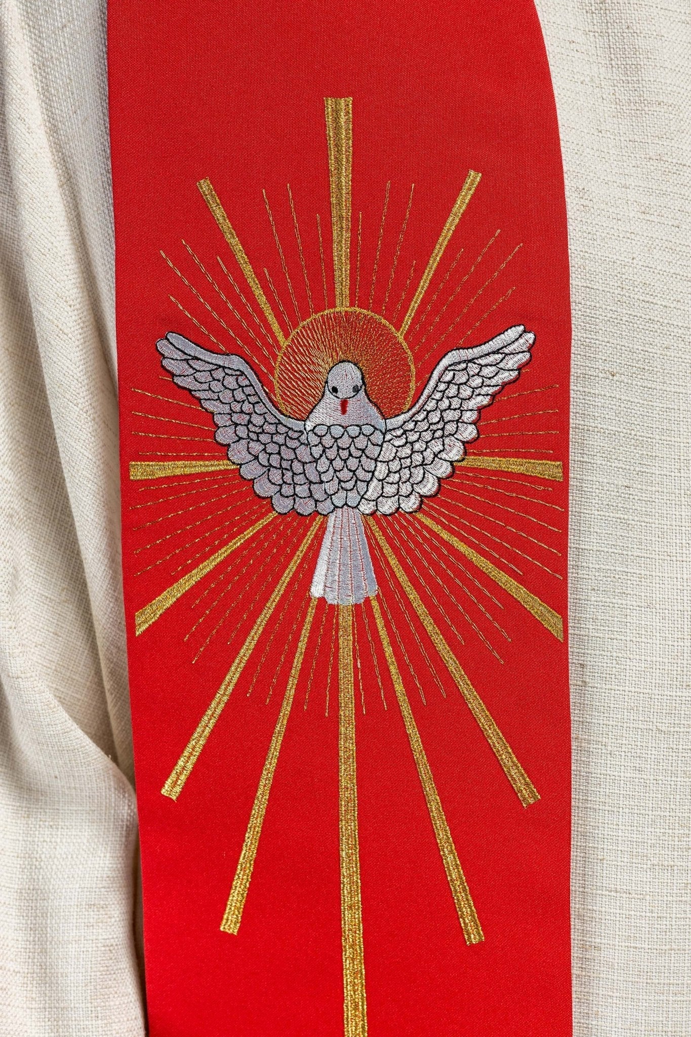 Red embroidered Holy Spirit and tongues of fire stole KST/030/02/01 CZERWONY - HAFTINAUSA.COM