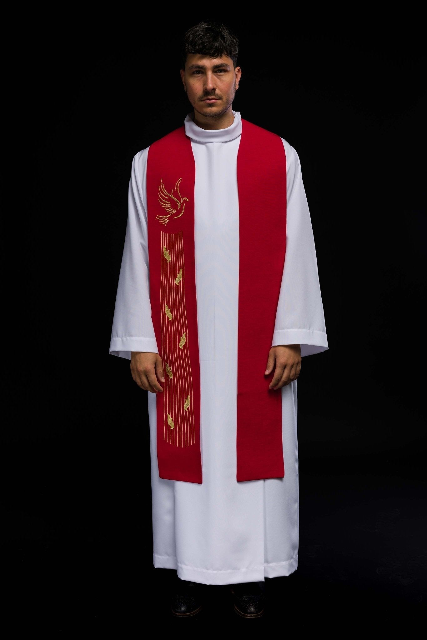 Red embroidered Holy Spirit stole KST/218/02/62 CZERWONY - HAFTINAUSA.COM