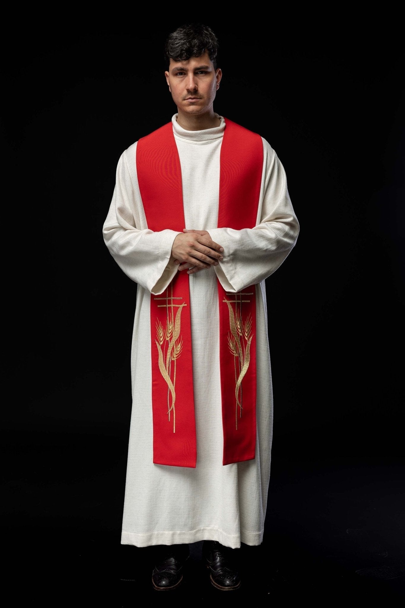 Red embroidered priestly stole KST/083/02/01 CZERWONY - HAFTINAUSA.COM
