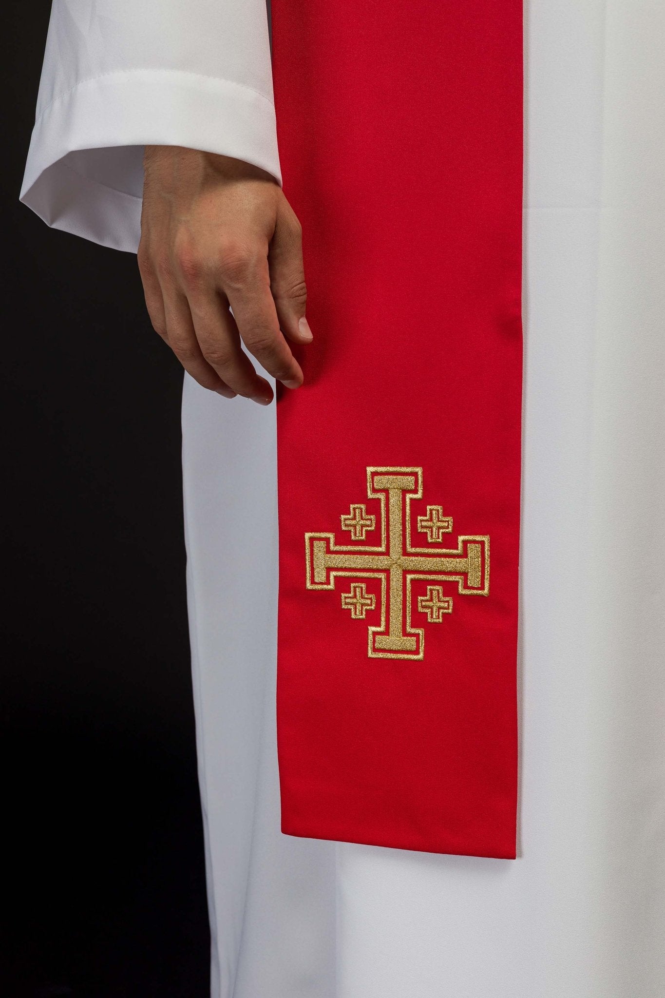 Red Jerusalem Cross embroidered priestly stole KST/046/02/01 CZERWONY - HAFTINAUSA.COM