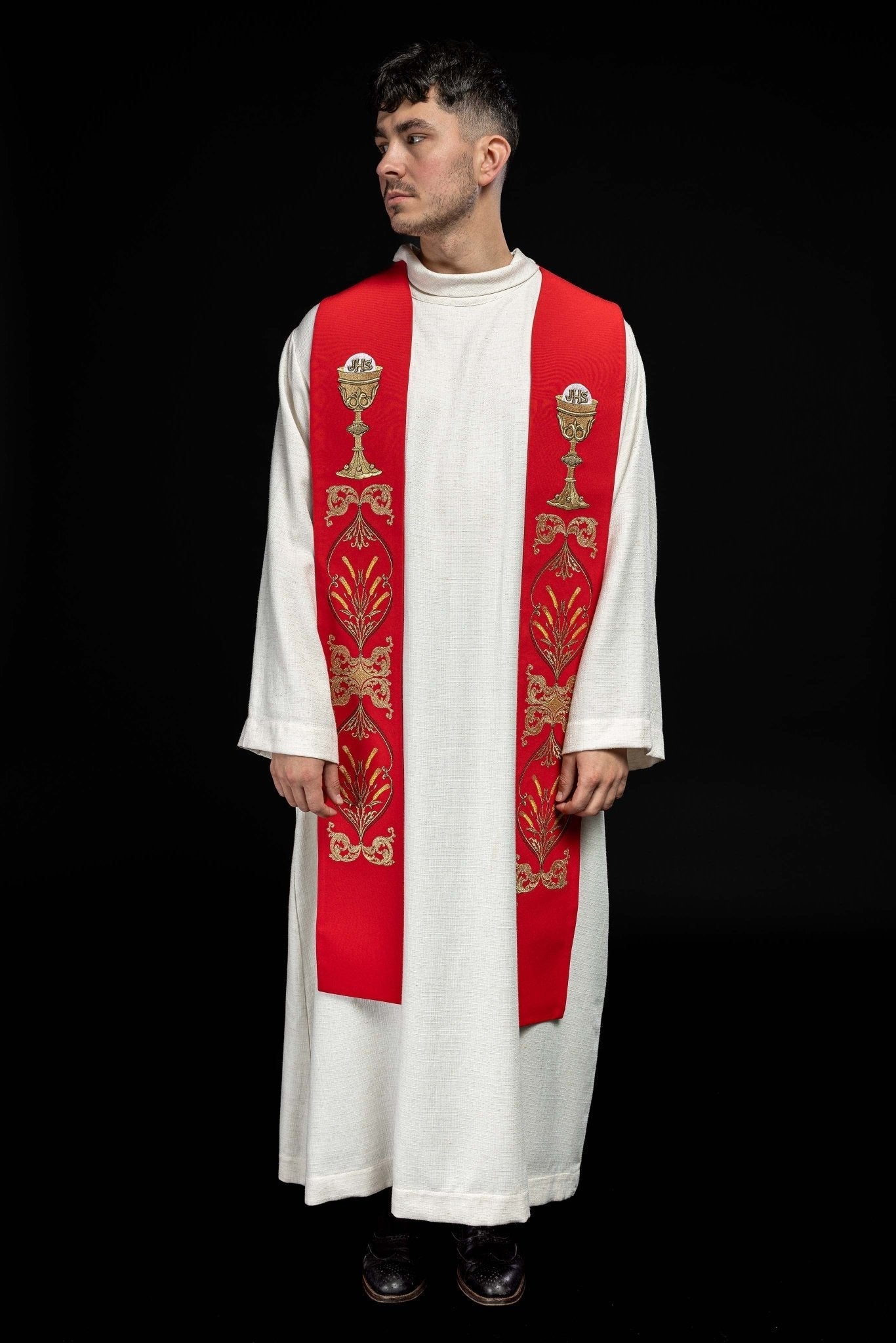 Red priestly stole with chalice IHS KST/042/02/01 CZERWONY - HAFTINAUSA.COM