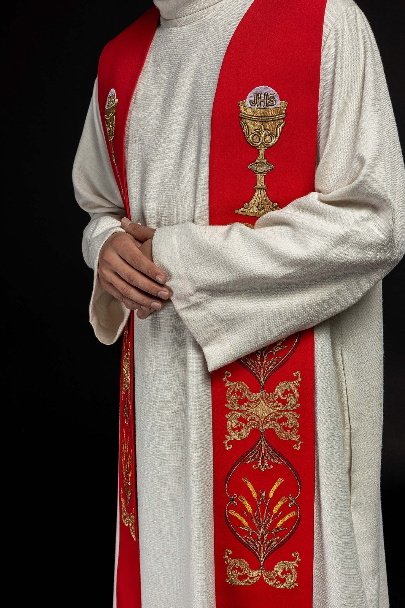 Red priestly stole with chalice IHS KST/042/02/01 CZERWONY - HAFTINAUSA.COM