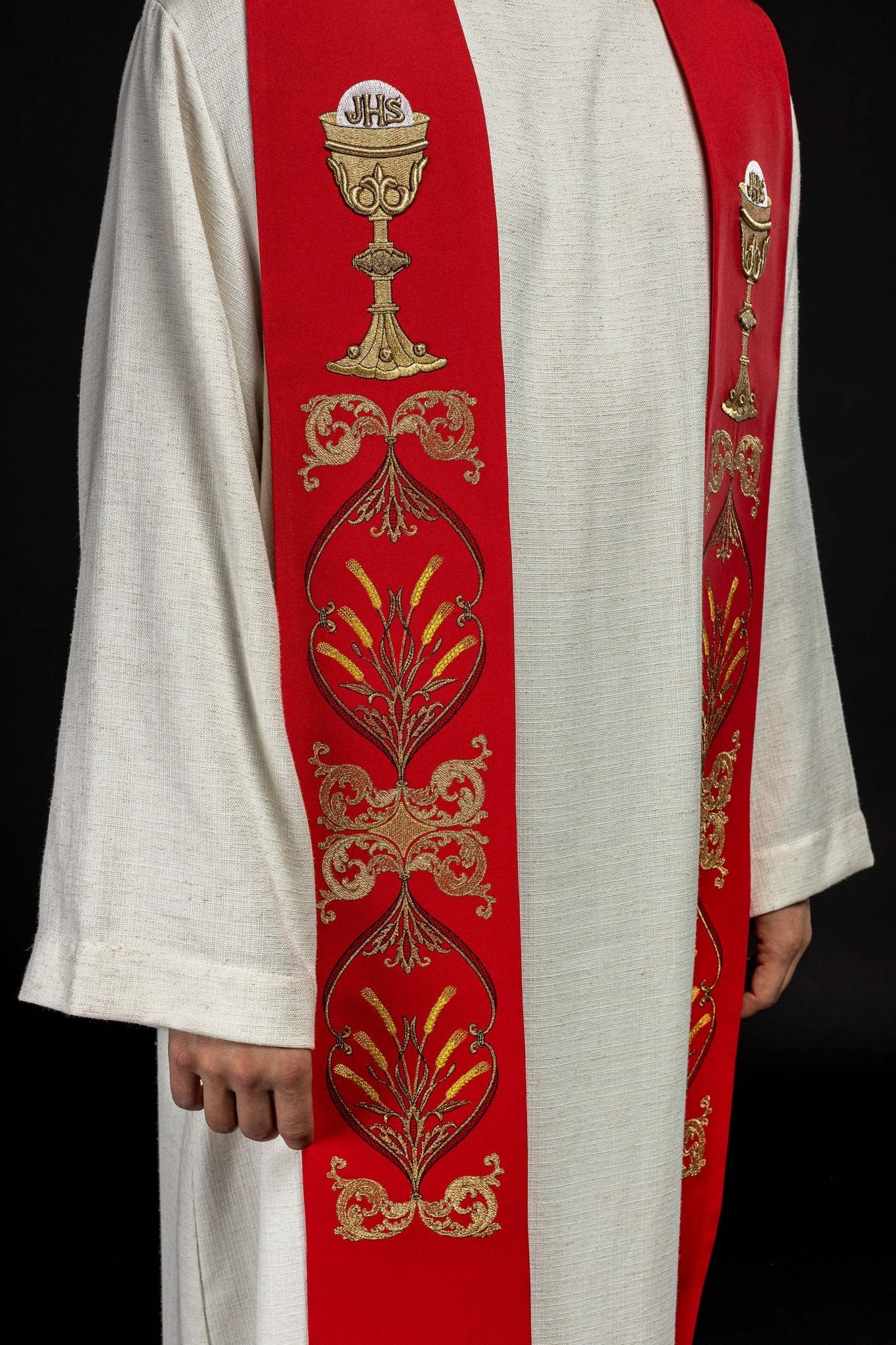Red priestly stole with chalice IHS KST/042/02/01 CZERWONY - HAFTINAUSA.COM