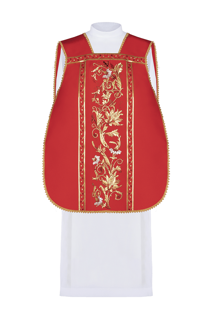 Red Roman Chasuble embroidered with the motif of IHS KOR/200/02/01 CZERWONY - HAFTINAUSA.COM