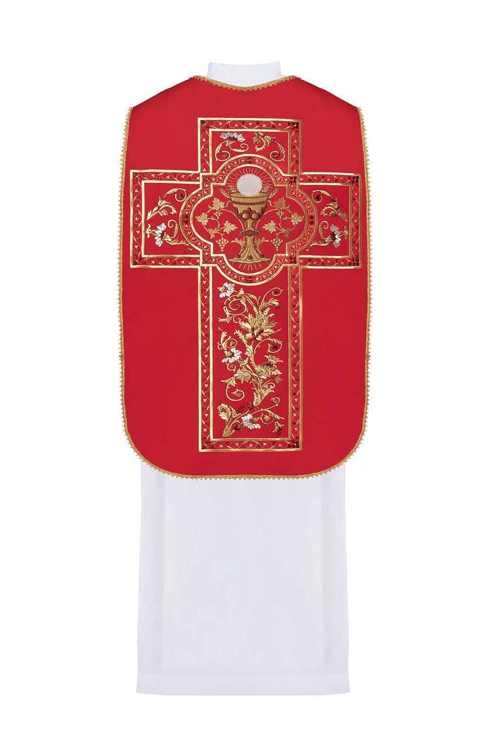 Red Roman Chasuble embroidered with the motif of the Eucharistic chalice KOR/198/02/01 CZERWONY - HAFTINAUSA.COM
