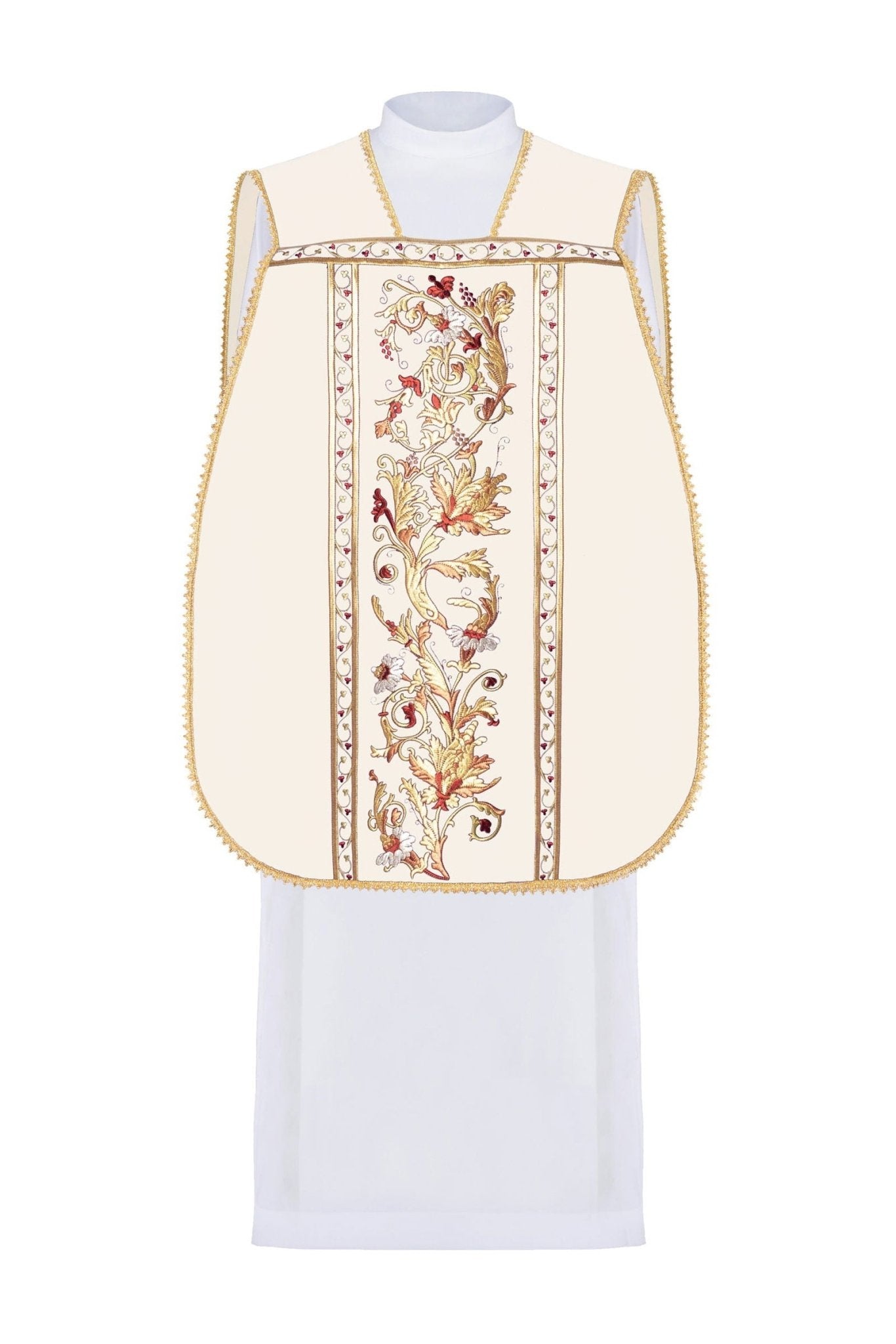 Roman ivory chasuble with classic gold JHS embroidery KOR/200/05/01 ECRU - HAFTINAUSA.COM