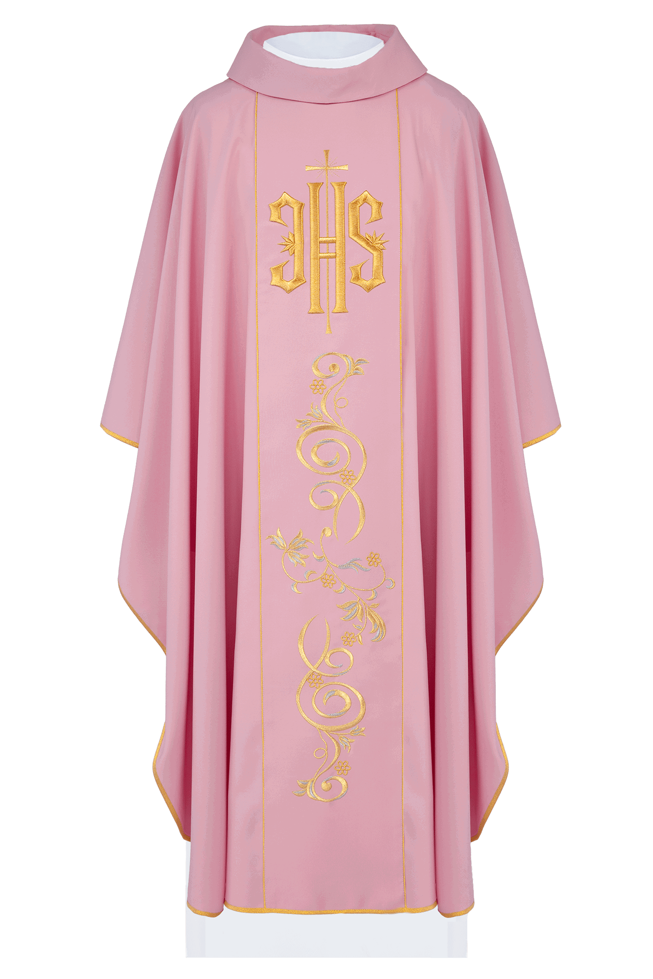 Pink chasuble with classic IHS embroidery - HAFTINAUSA.COM