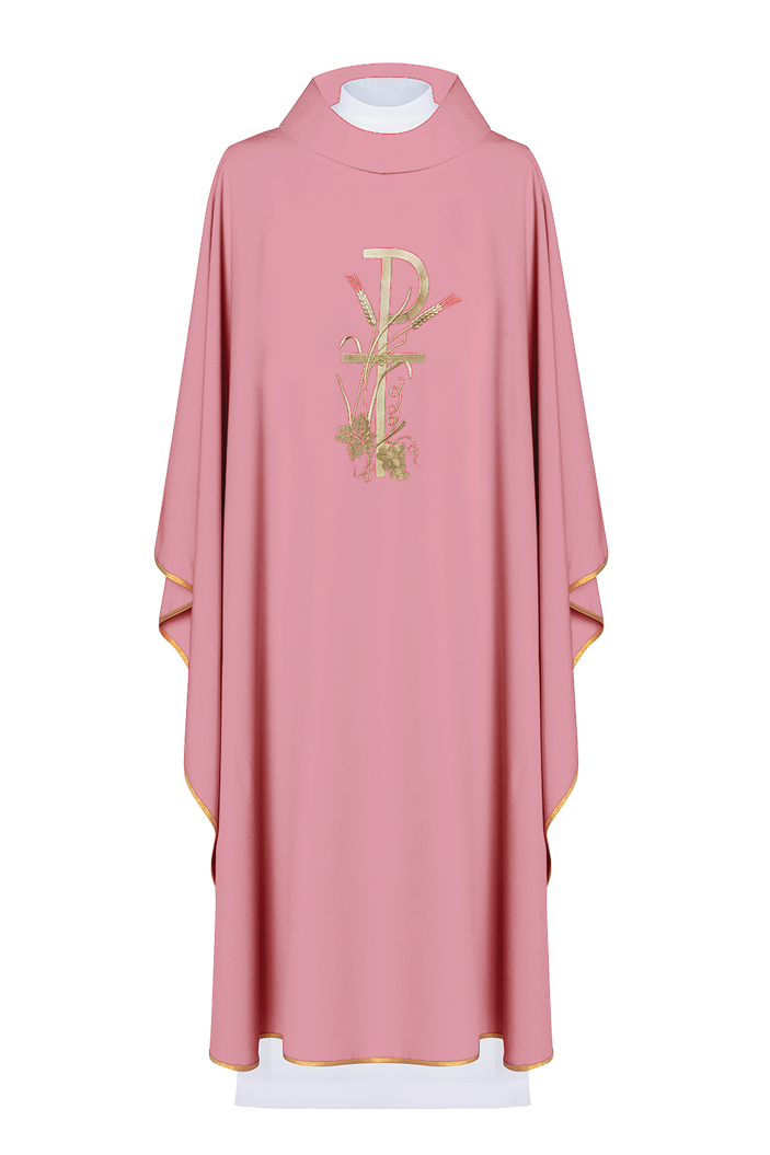 Pink chasuble with golden cross embroidery - HAFTINAUSA.COM