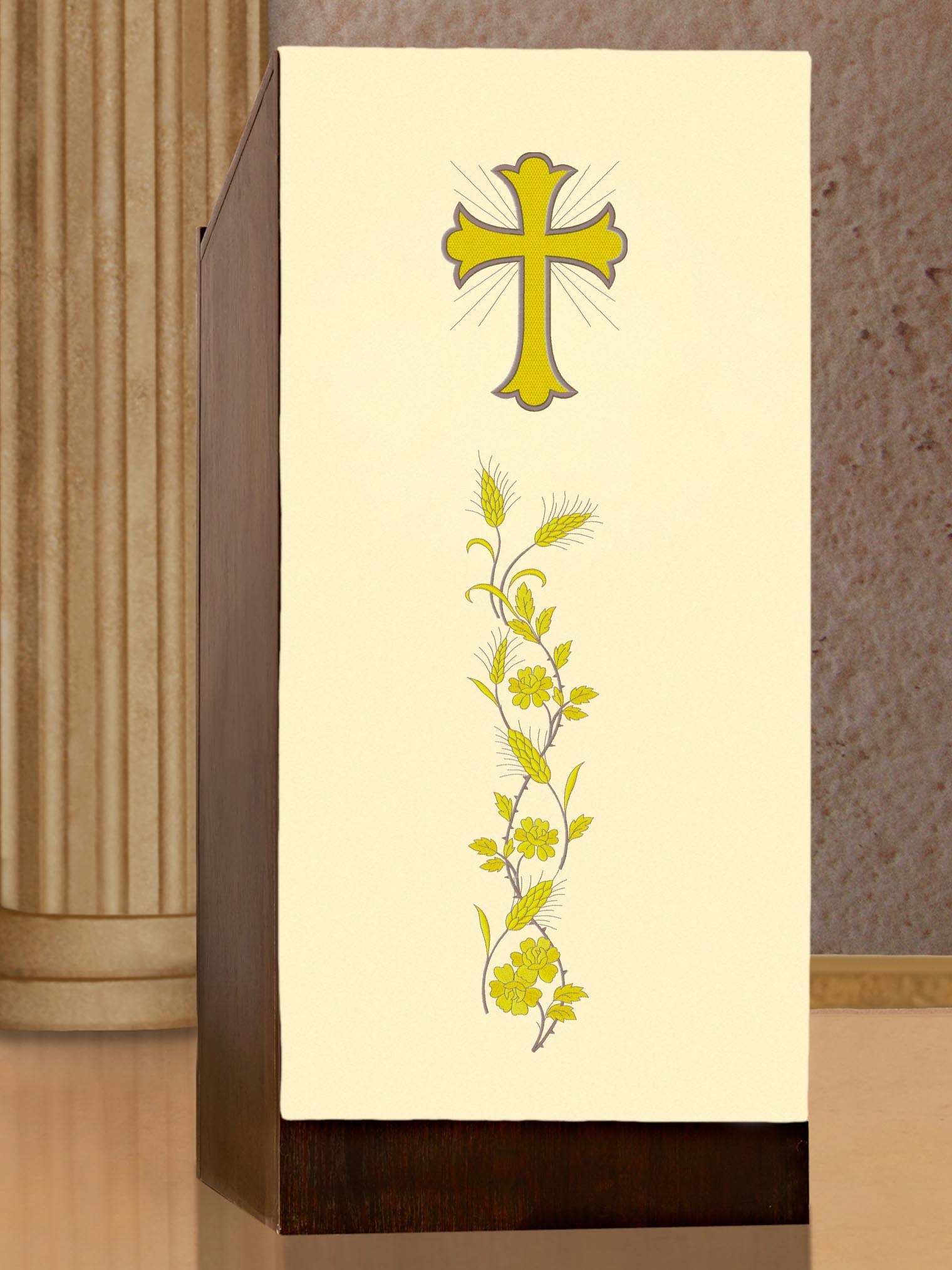 Ecru lectern cover embroidered with a Cross and IHS motif in ecru - HAFTINAUSA.COM