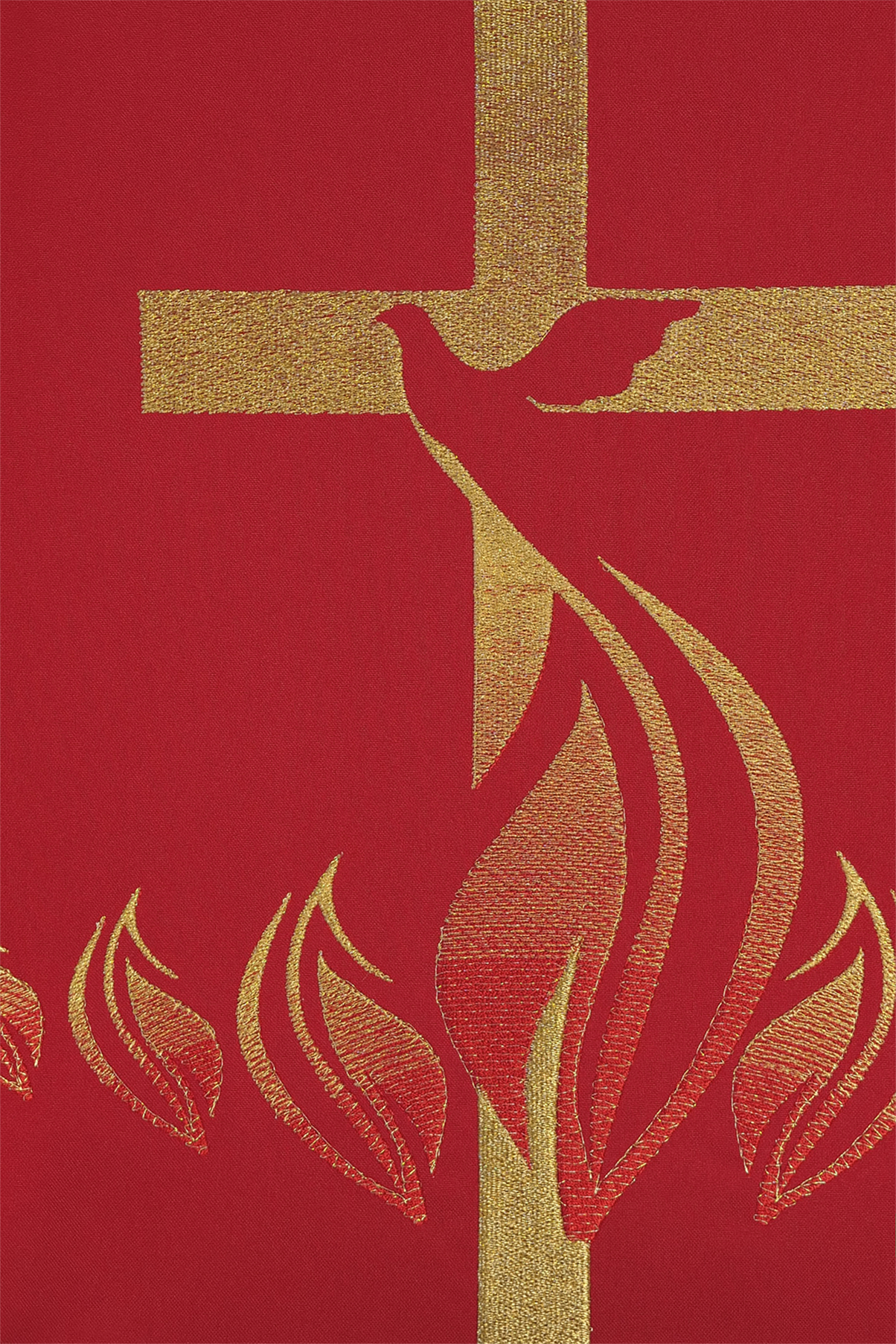 Lectern Cover Embroidered with Cross and Fire Symbol in Red