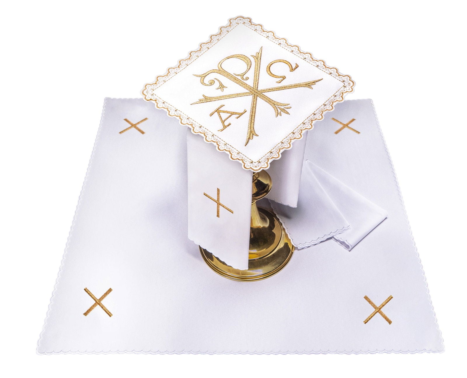 Set of mass linens with PAX motif and the letters Alpha and Omega S - 5552 - HAFTINAUSA.COM
