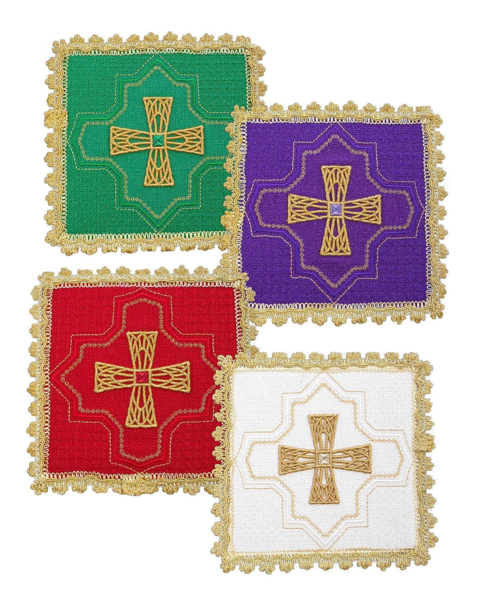 Set of Palls in four liturgical colors KPA4/184 18*18 - HAFTINAUSA.COM