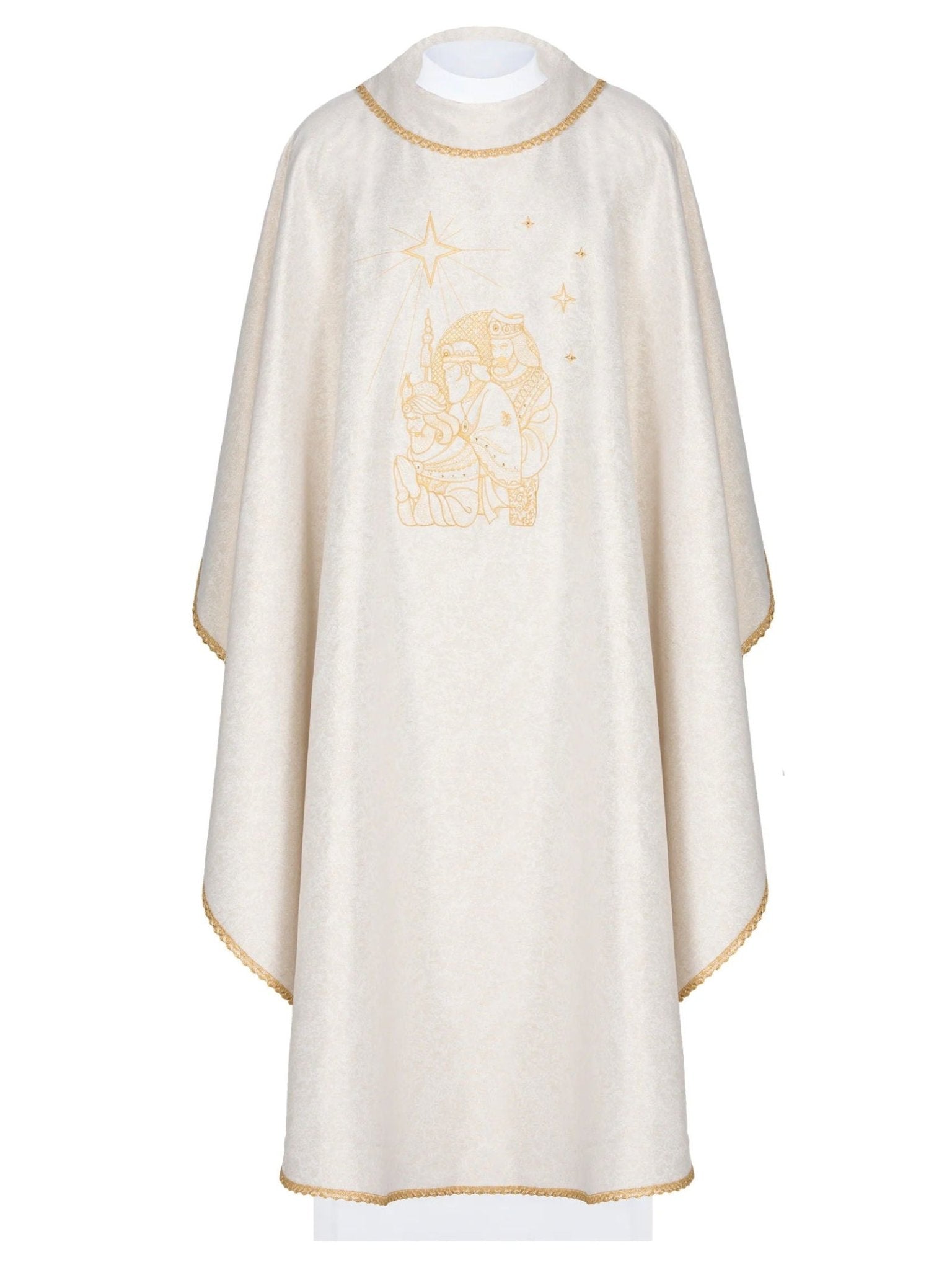 Shiny chasuble with an image of the Three Kings KDT/7011/05/54 ECRU - HAFTINAUSA.COM