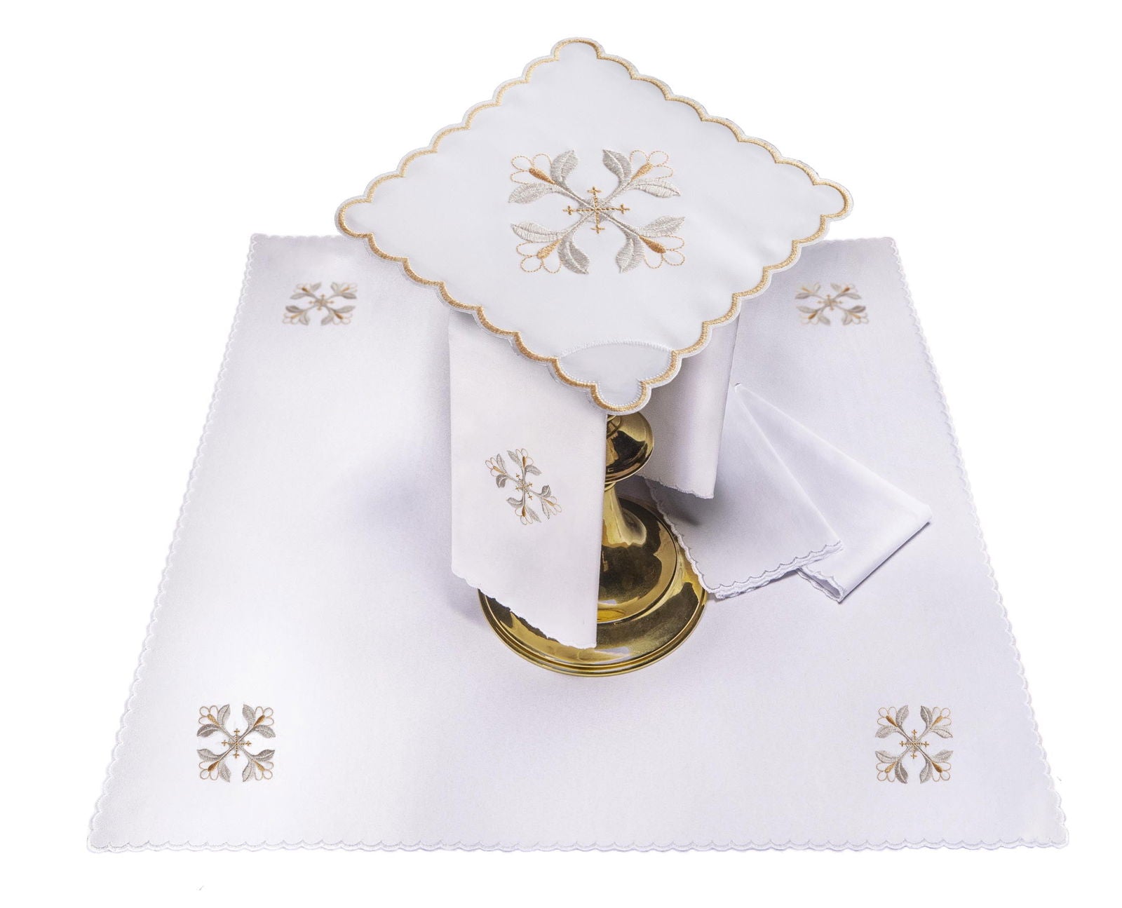 Simple mass linen set with gold embroidery KK/063/04 - HAFTINAUSA.COM