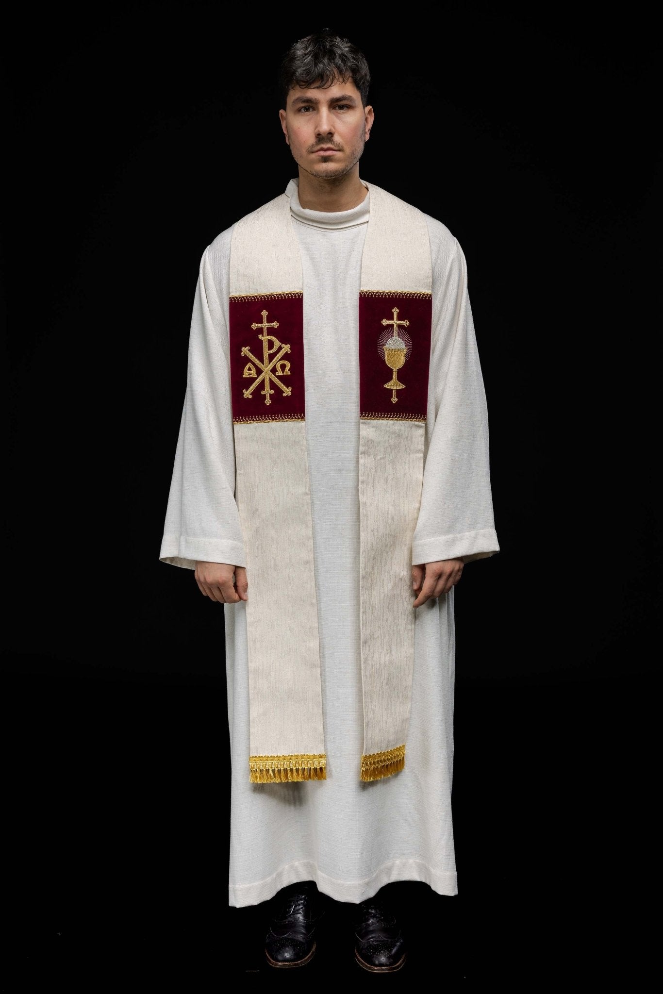 Stole with embroidered Eucharistic Chalice and PAX KST/090/05/42 - HAFTINAUSA.COM
