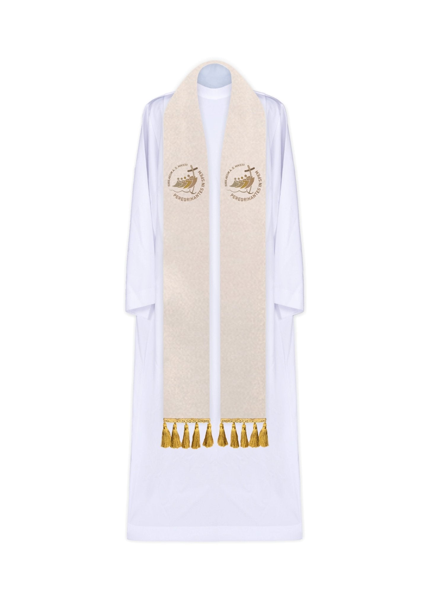 Stole with embroidery JUBILEE ROME 2025 in Ecru JR/025/05/54 - HAFTINAUSA.COM