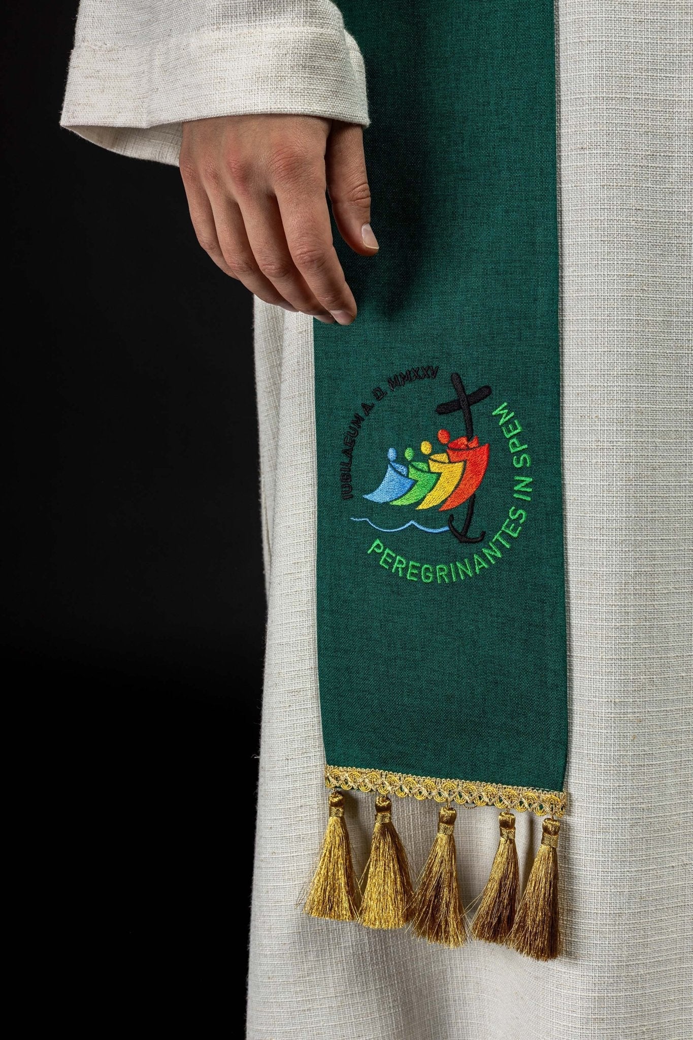 Stole with embroidery JUBILEE ROME 2025 in Green JR/001/01/70 - HAFTINAUSA.COM