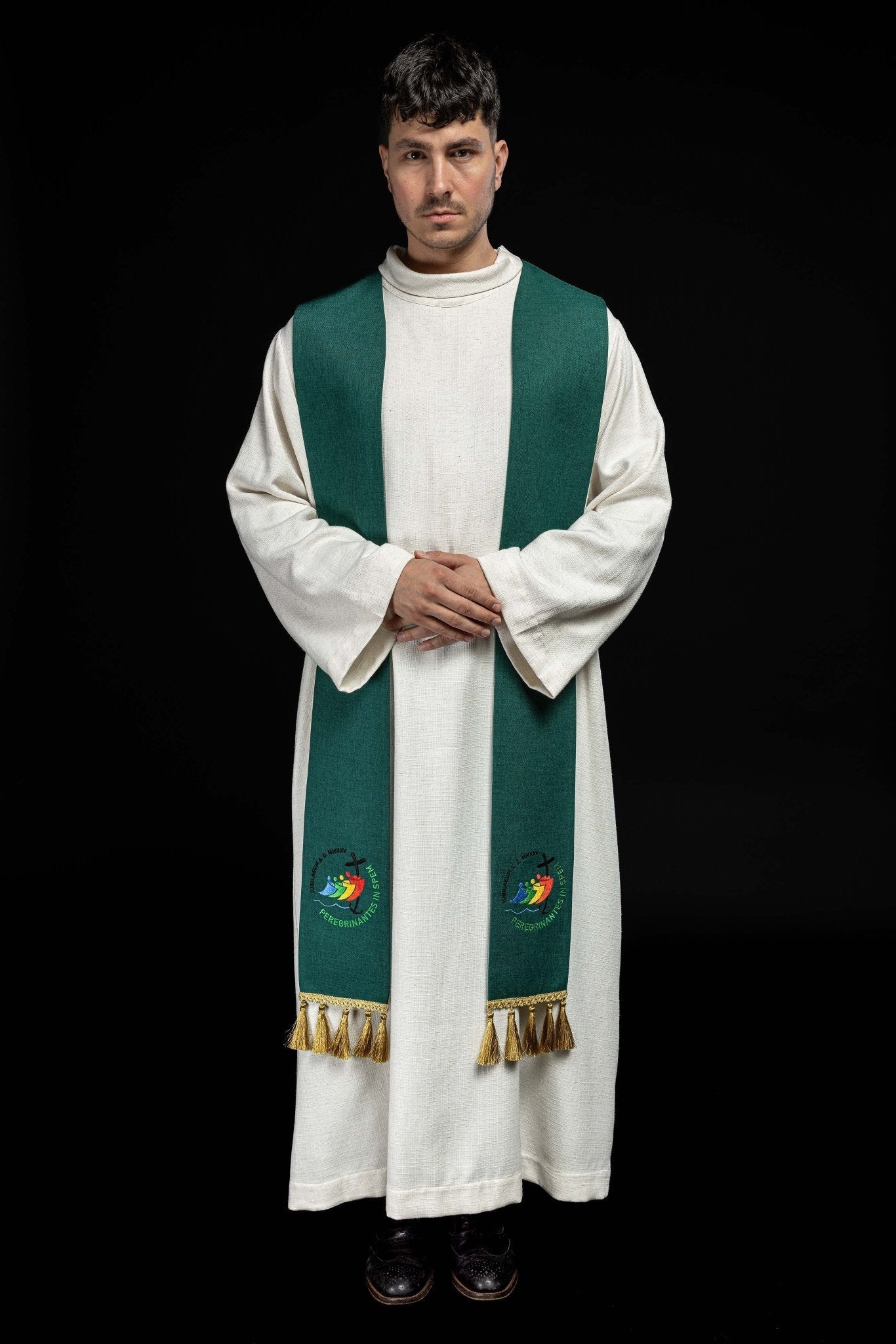 Stole with embroidery JUBILEE ROME 2025 in Green JR/001/01/70 - HAFTINAUSA.COM