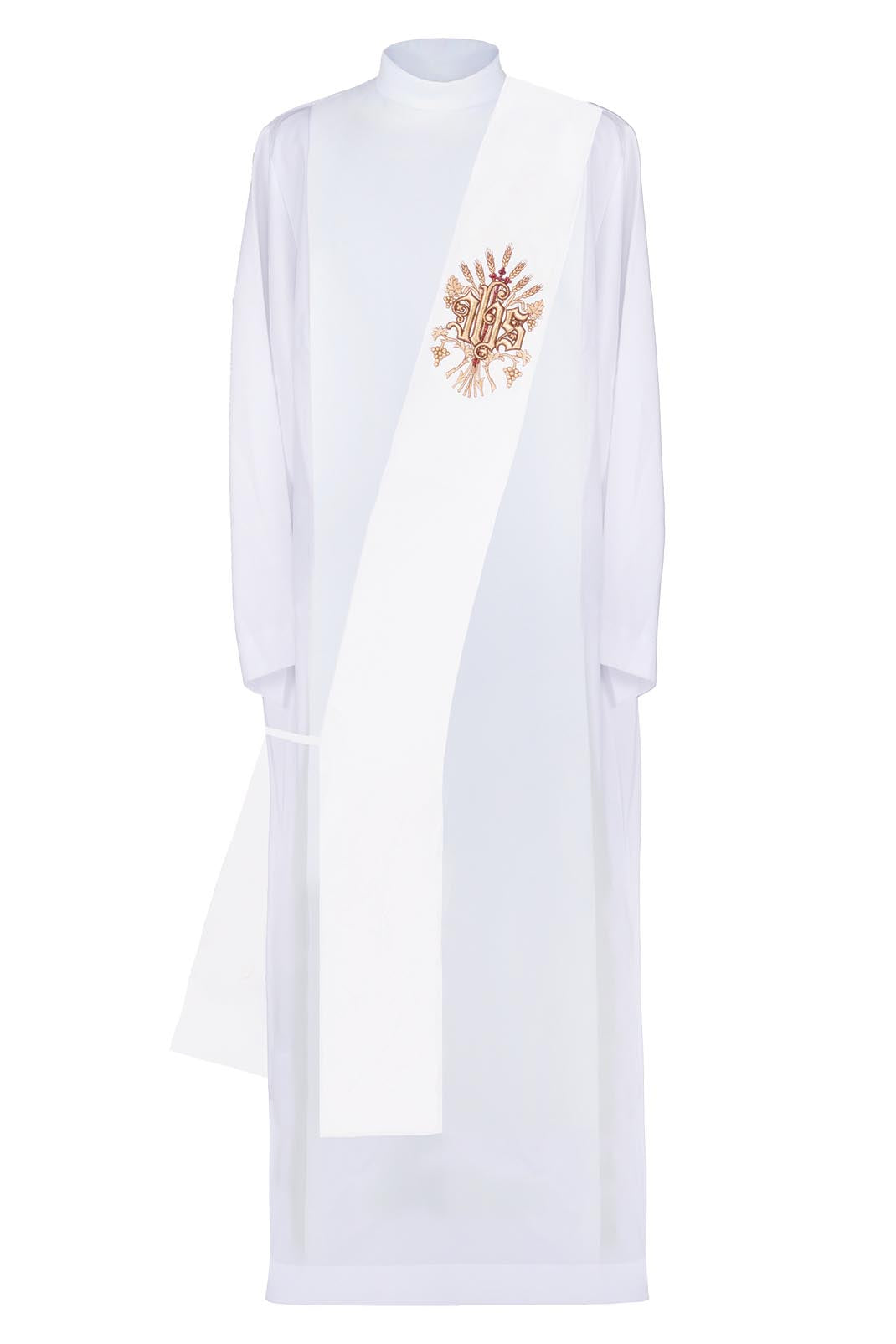 Deacon's stole embroidered with IHS, Cross and Grapes - HAFTINAUSA.COM