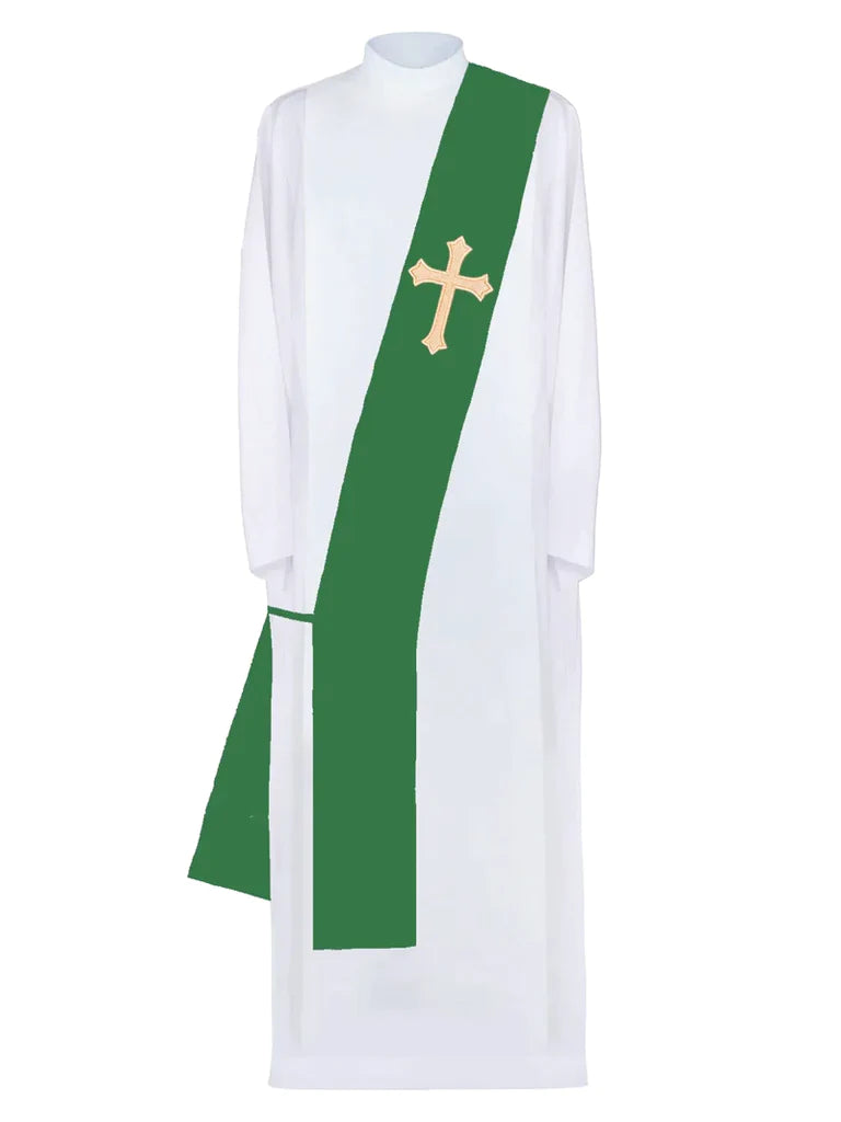 Green Deacon stole with IHS in ecru