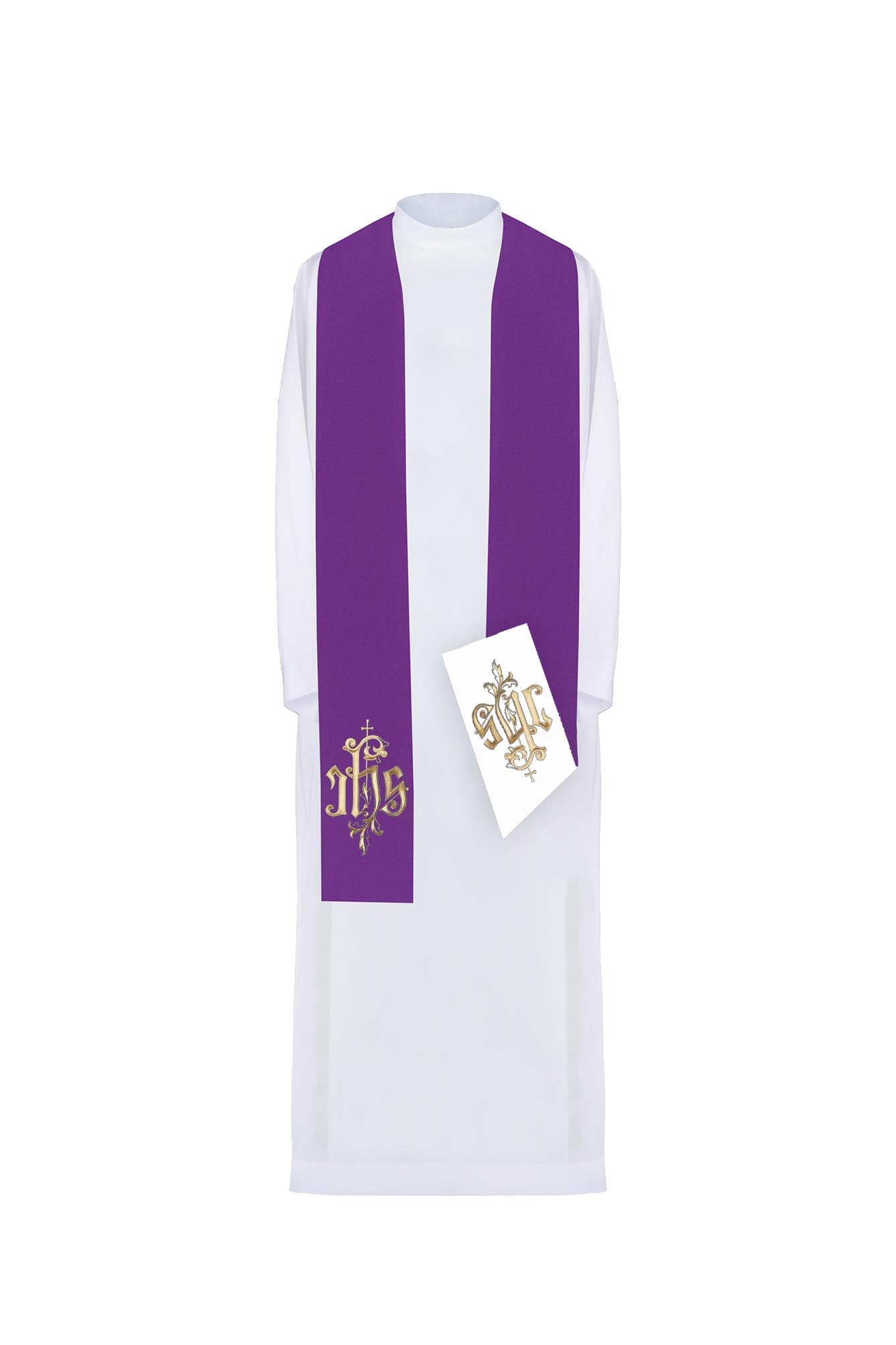 Purple and White embroidered IHS stole - HAFTINAUSA.COM