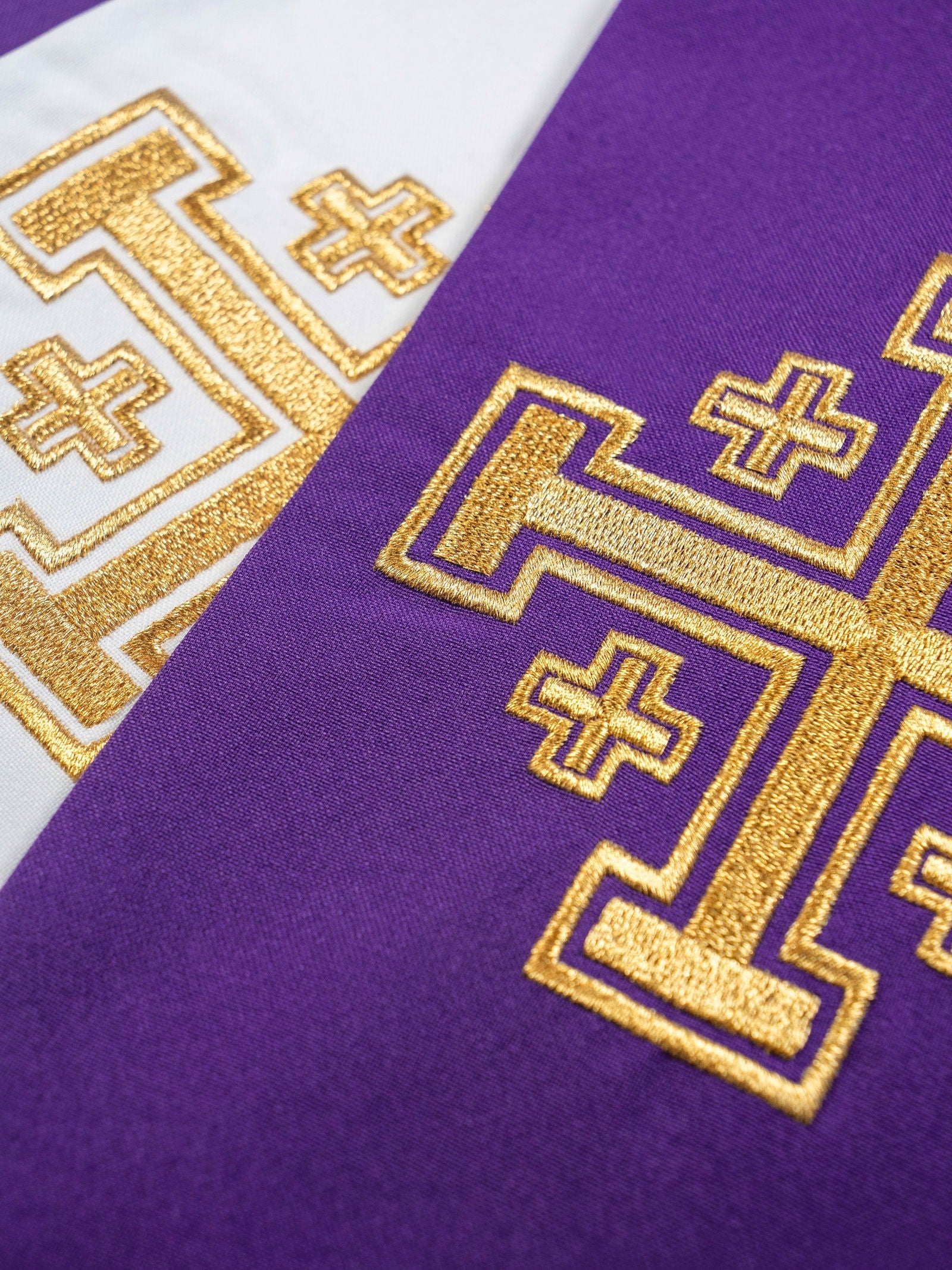 Purple and White Jerusalem Cross embroidered priestly stole