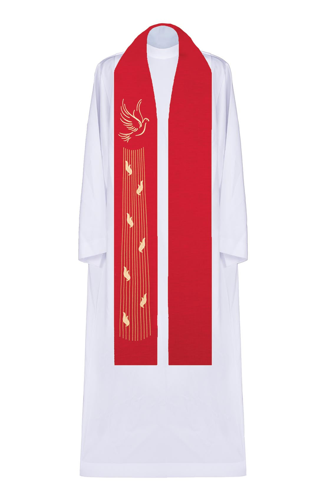 Red embroidered Holy Spirit stole