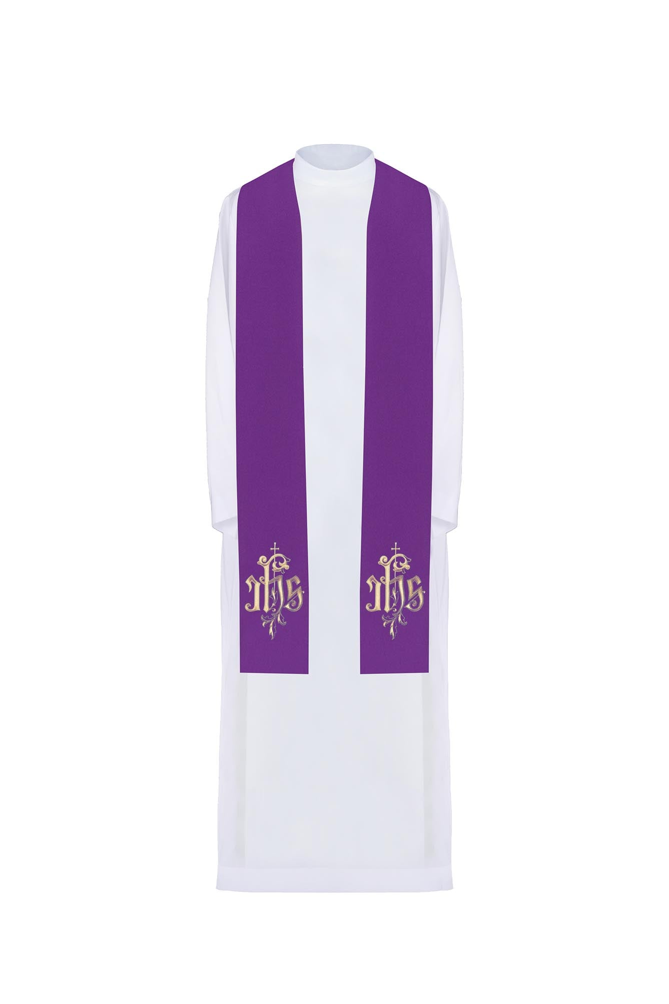 Purple embroidered IHS stole