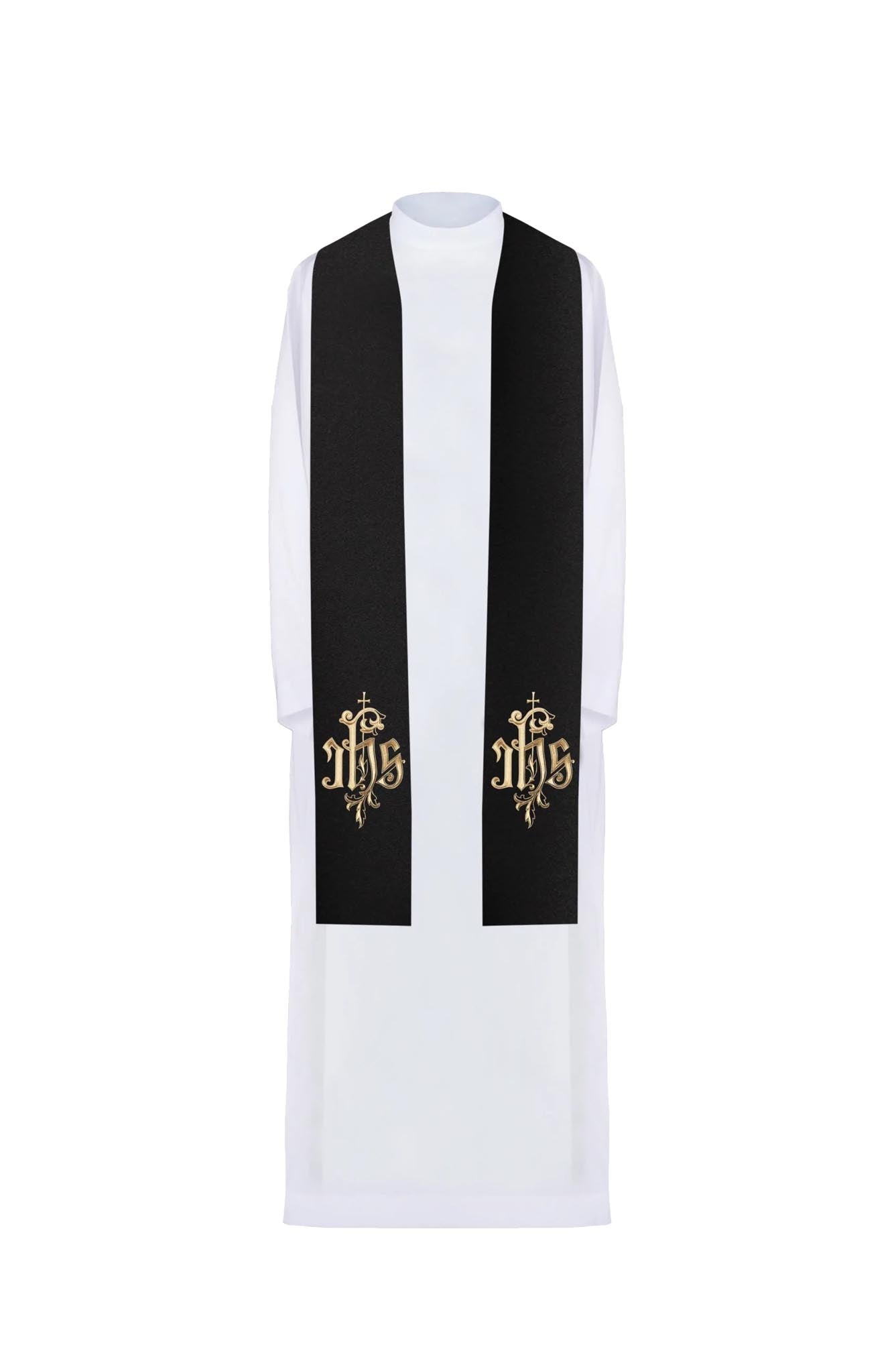 Black embroidered IHS stole