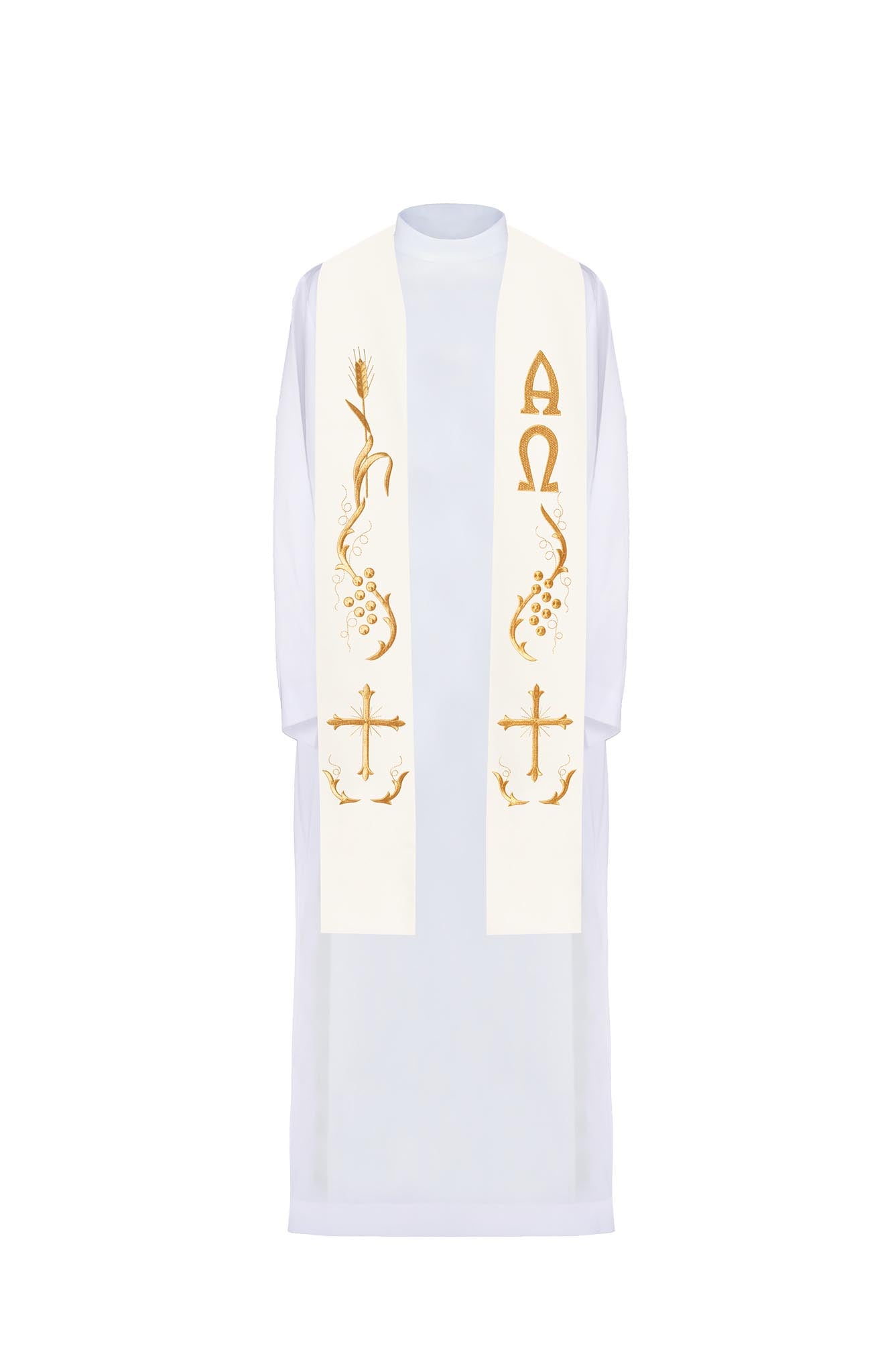 Embroidered ecru priestly stole - HAFTINAUSA.COM