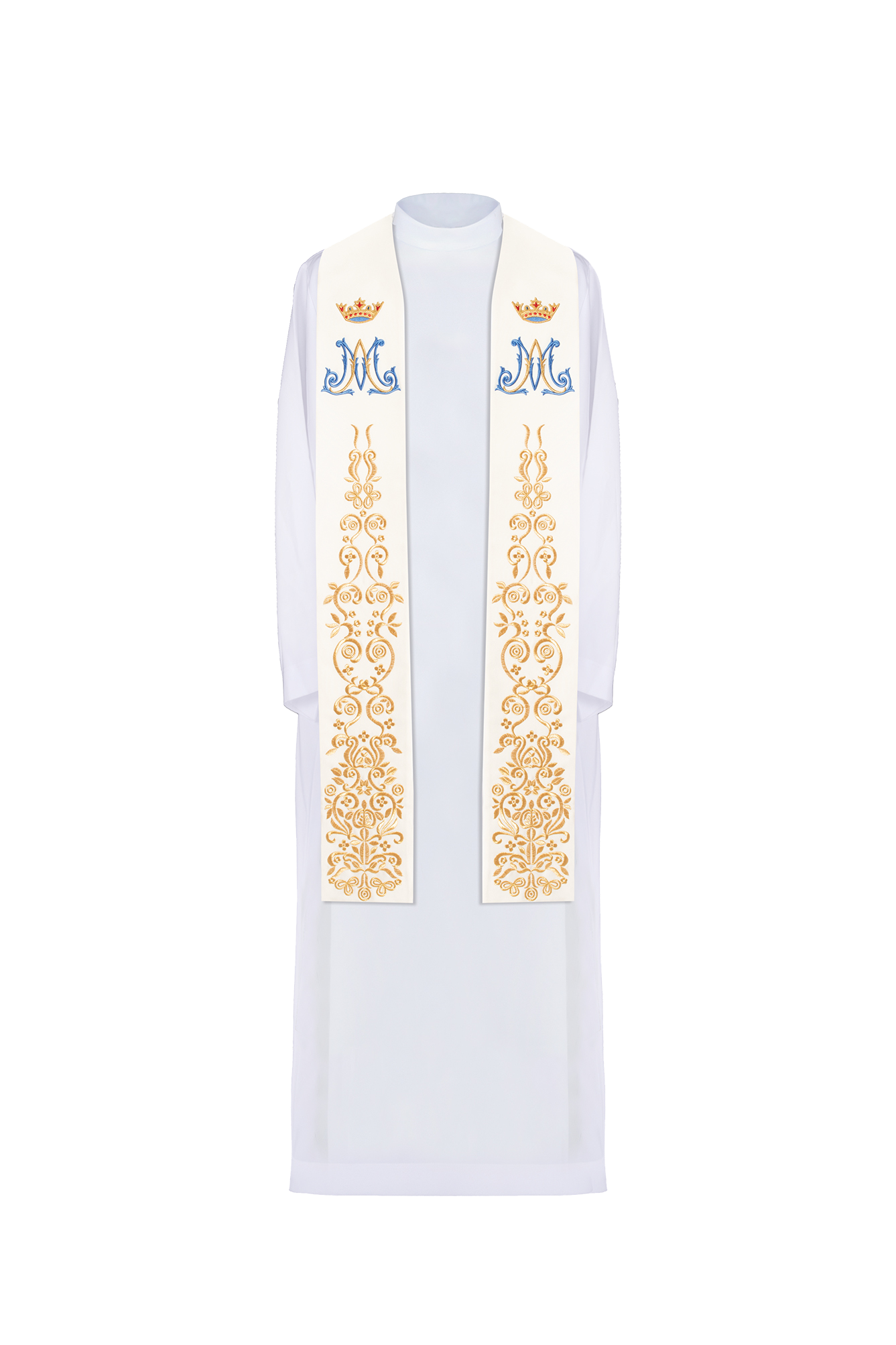 Ecru embroidered Marian priestly stole