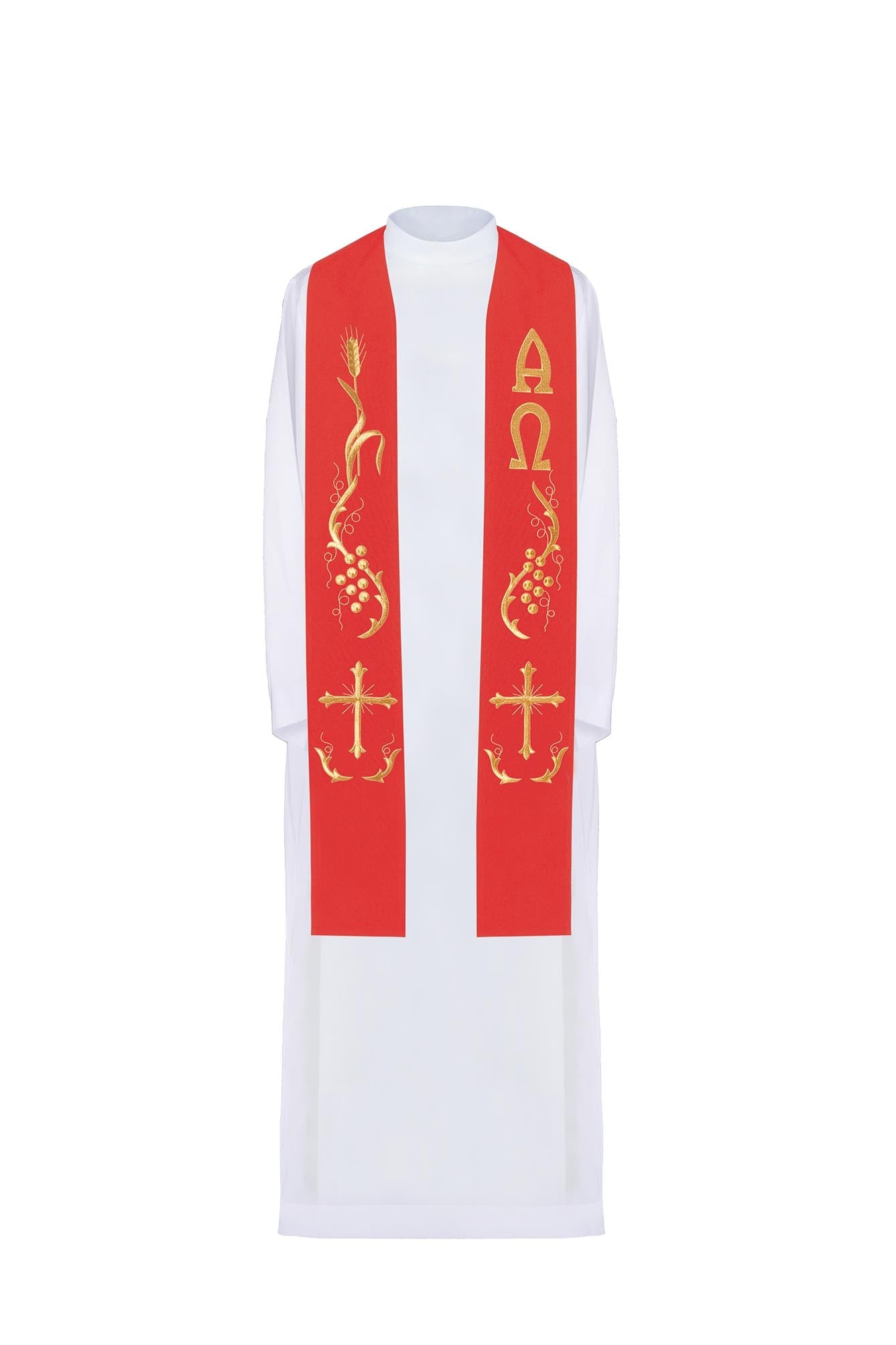 Red embroidered priestly stole - HAFTINAUSA.COM