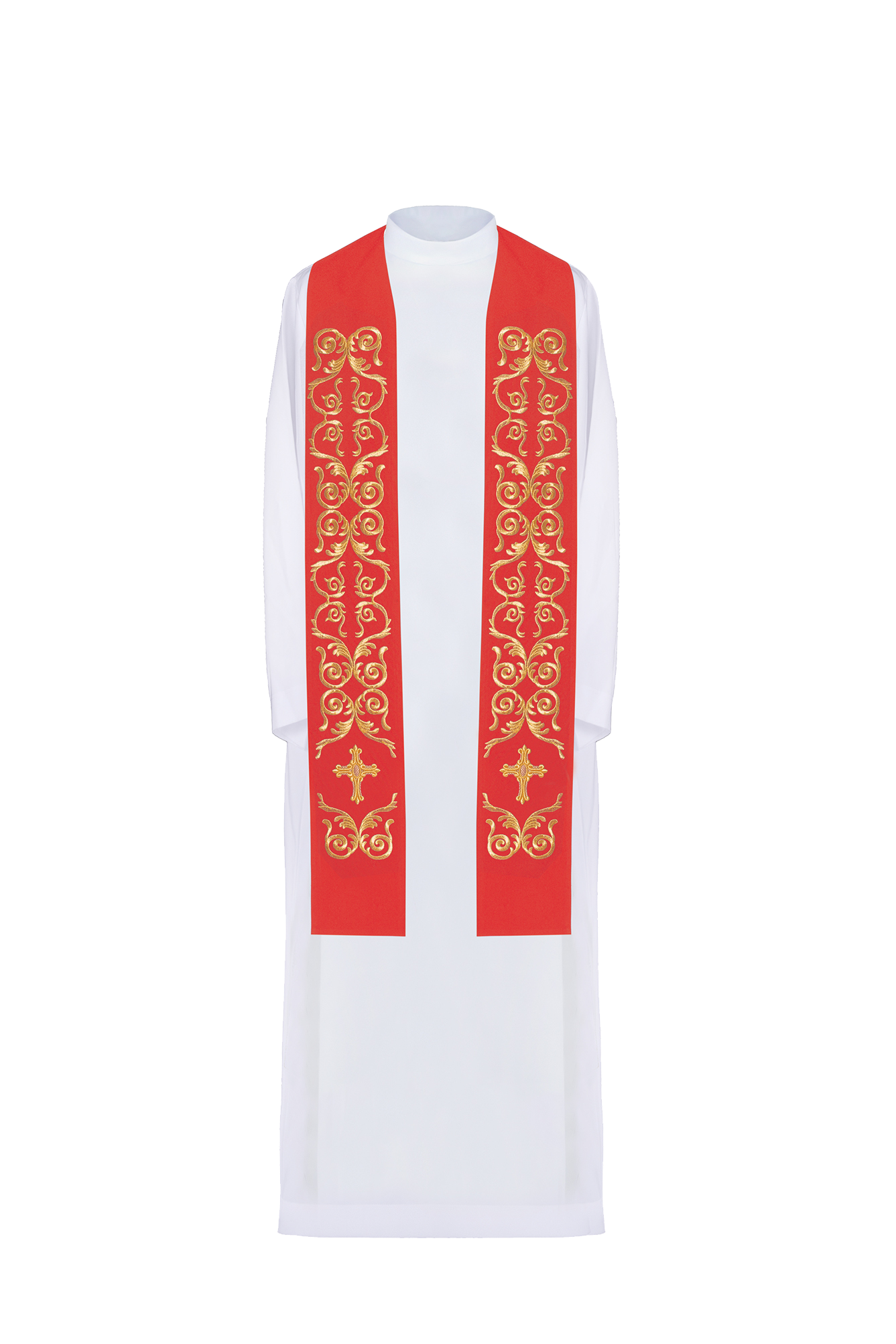 Red priestly stole embroidered with a Cross