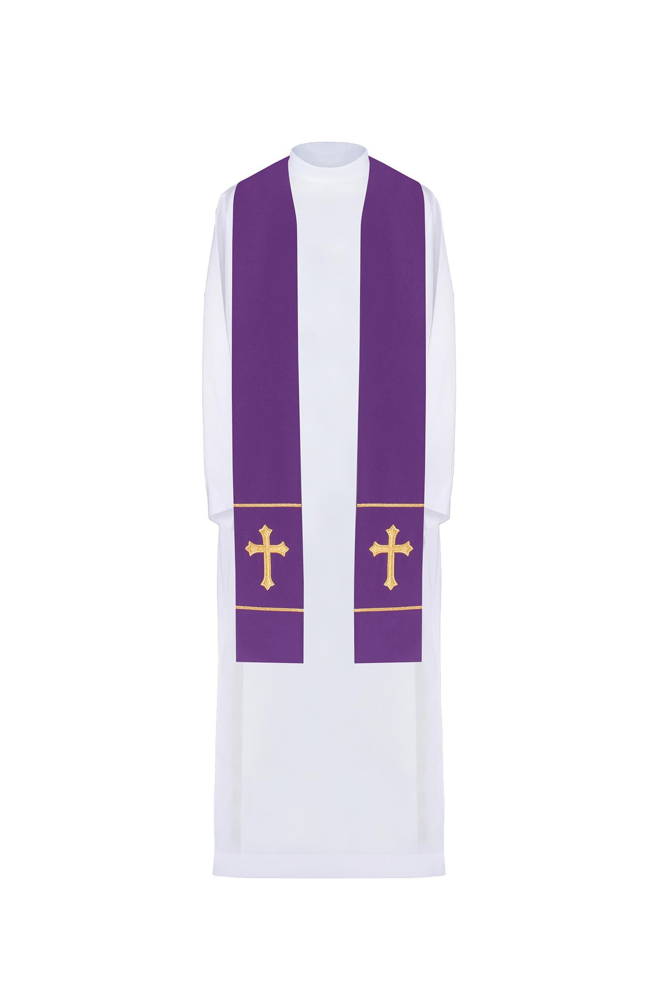 Purple priestly stole embroidered with a Cross - HAFTINAUSA.COM