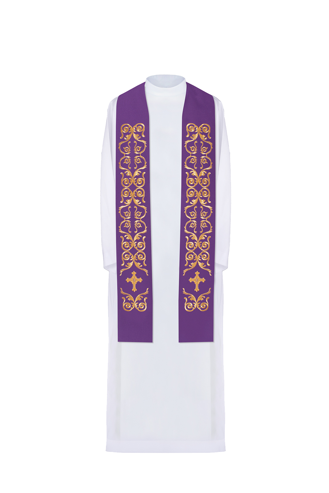 Purple priestly stole embroidered with a cross