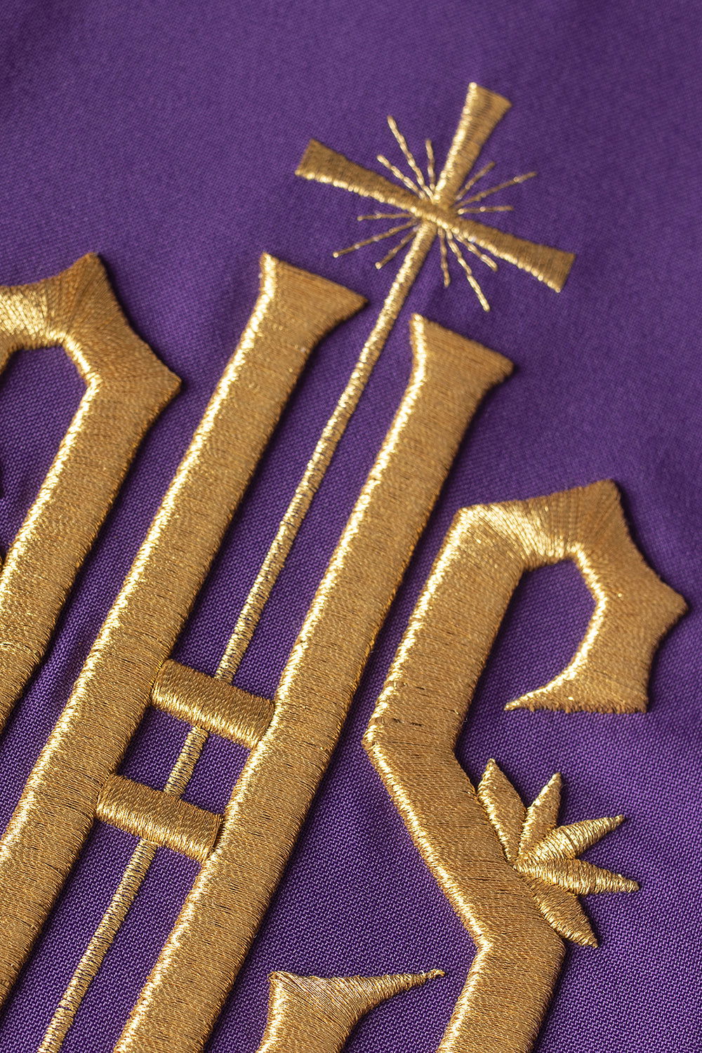 Purple priestly stole embroidered with IHS