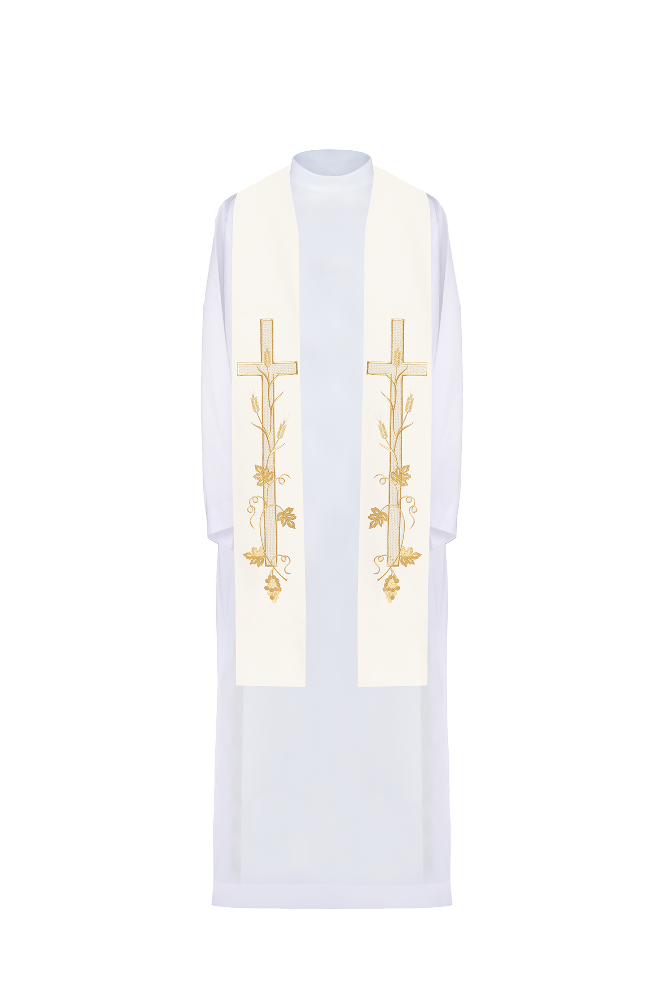 Ecru priestly stole embroidered with a Cross - HAFTINAUSA.COM