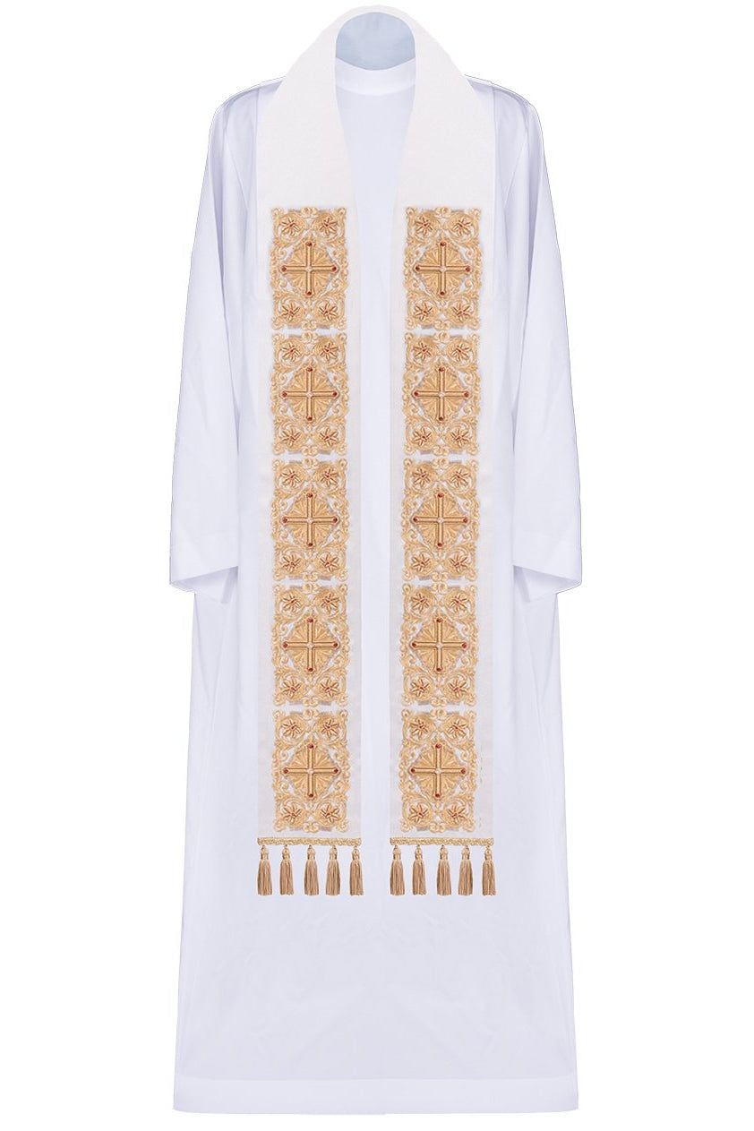 Embroidered priestly stole adorned with golden stones - HAFTINAUSA.COM