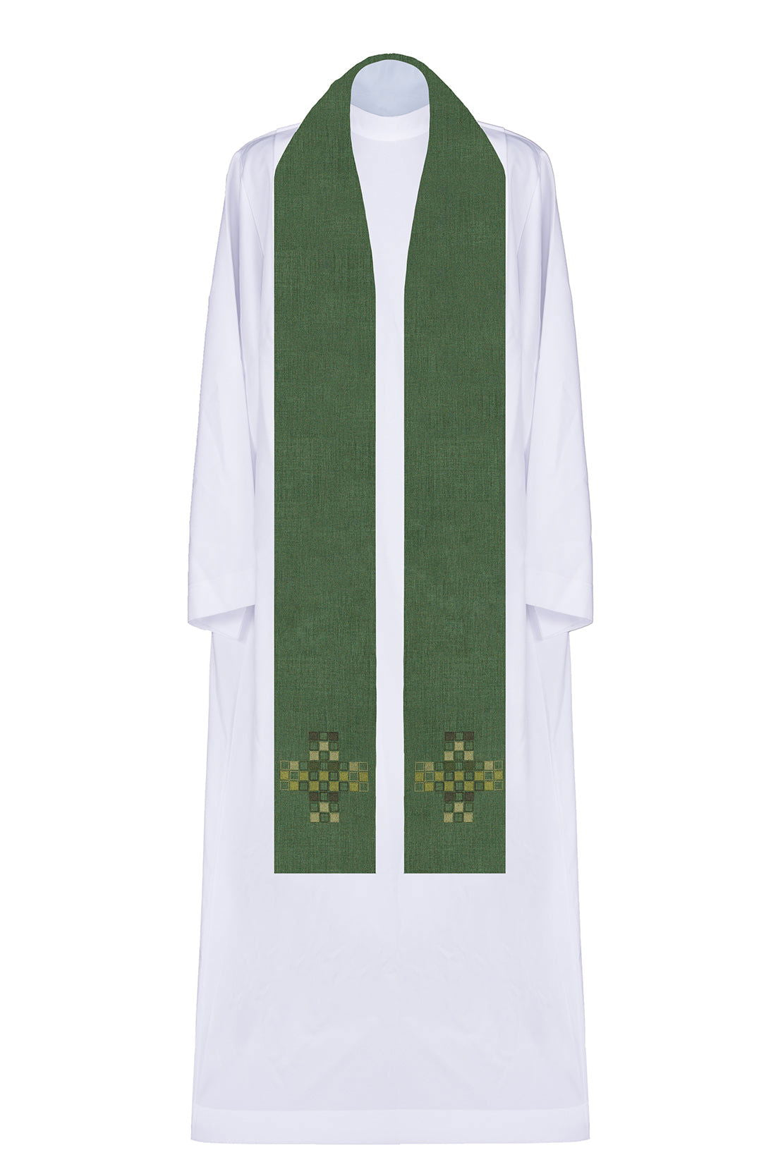 Priest's stole in green with mosaic cross - HAFTINAUSA.COM