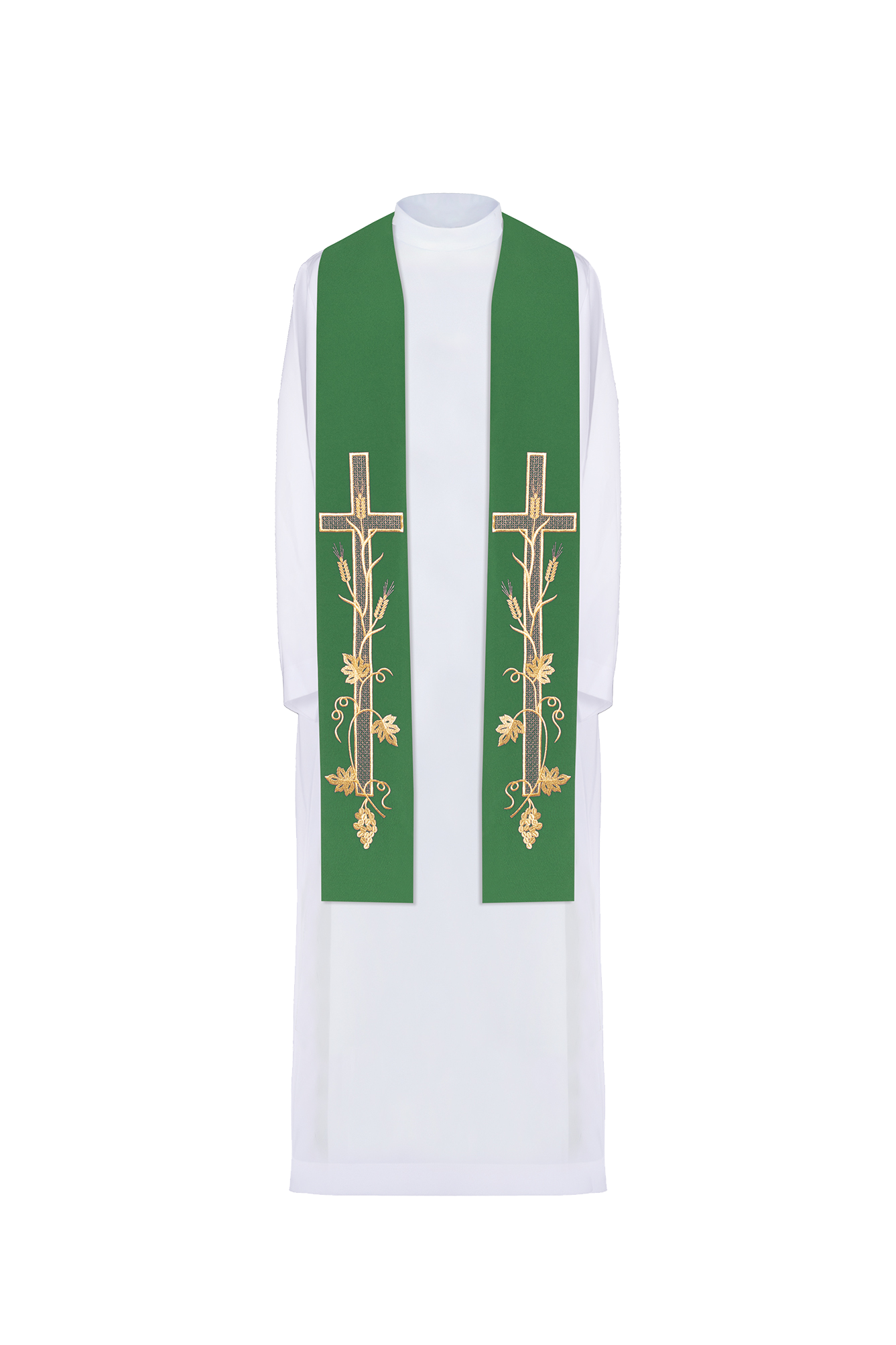 Green priestly stole embroidered cross