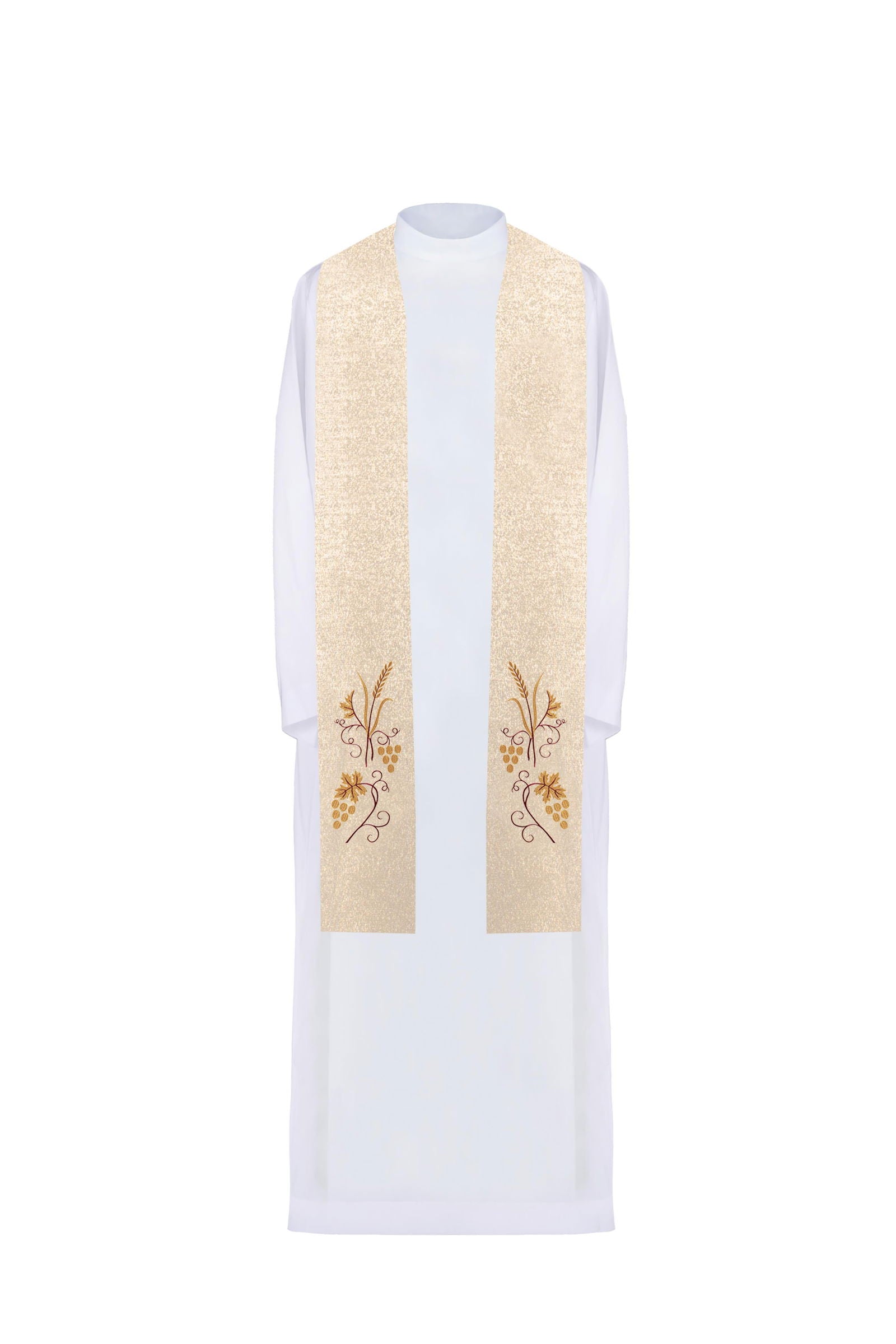 Priestly stole with grape and wheat embroidery in gold