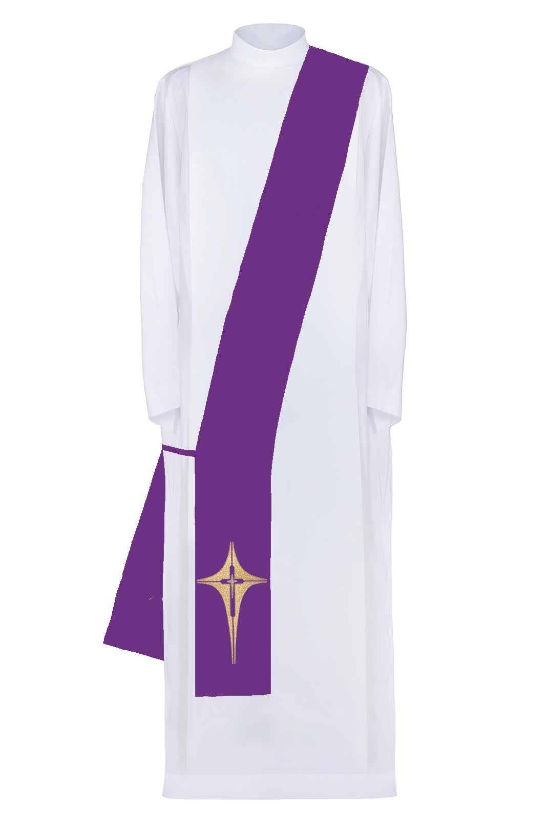 Deacon's Liturgical Stole with Embroidered Cross in Purple - HAFTINAUSA.COM