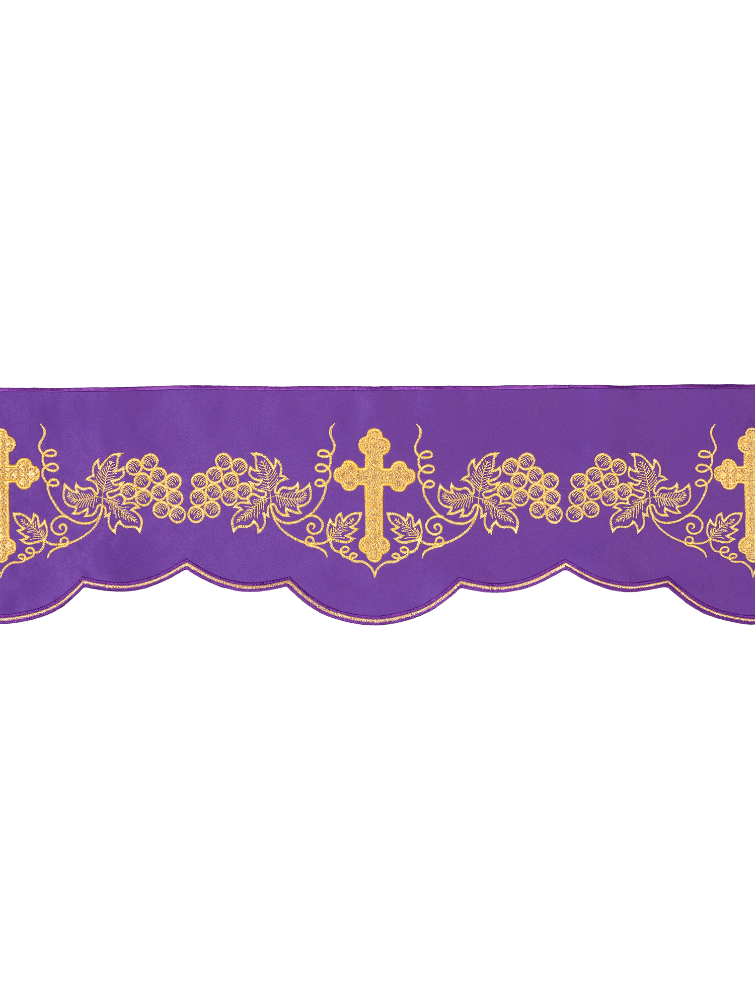 Superfrontal in purple with Cross and Grapes embroidery KOM/020/03 15cm 3,5m - HAFTINAUSA.COM