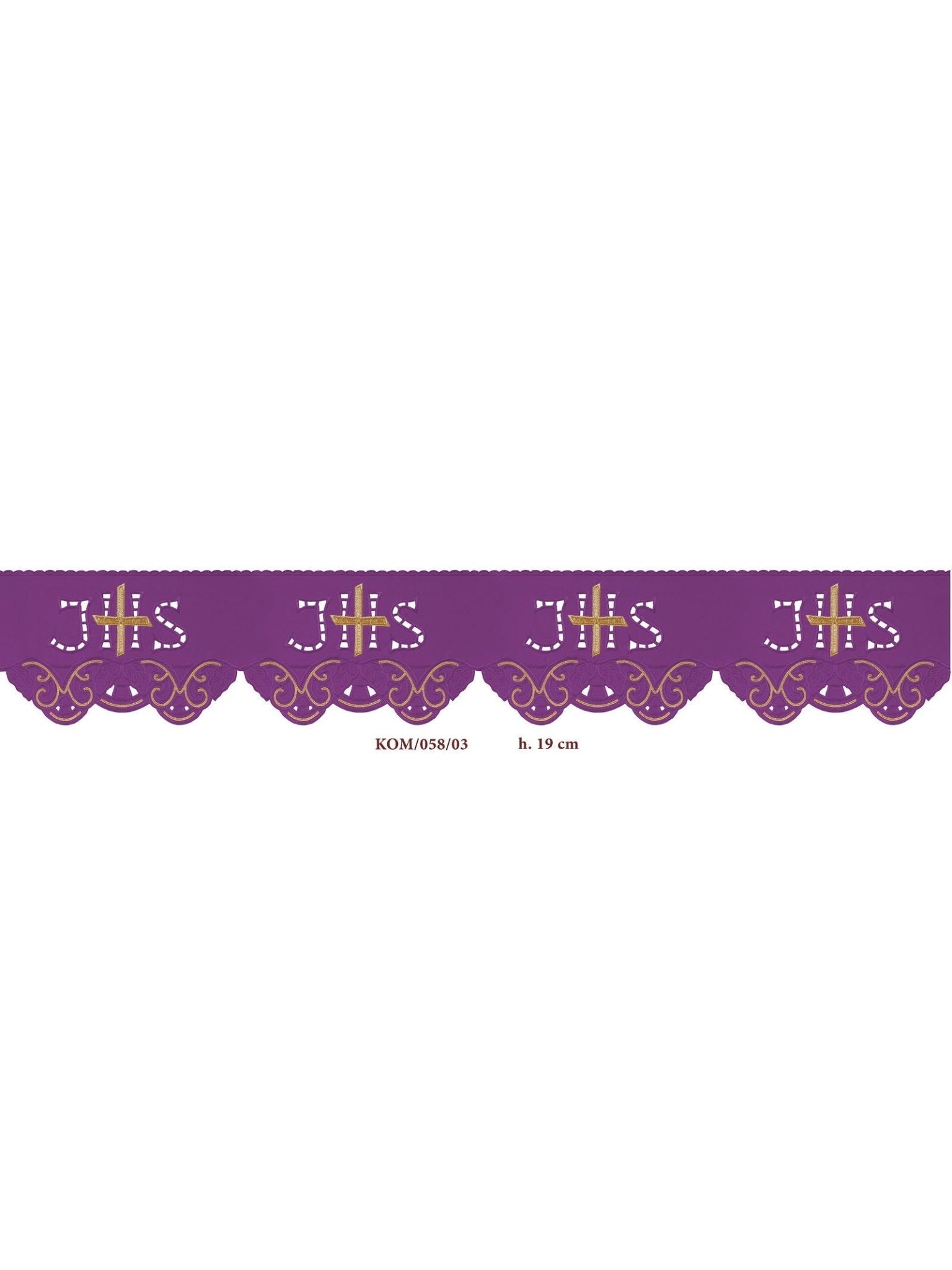 Trimmings with front embroidery IHS Cross Violet KOM/058/03 19cm 3,5m - HAFTINAUSA.COM