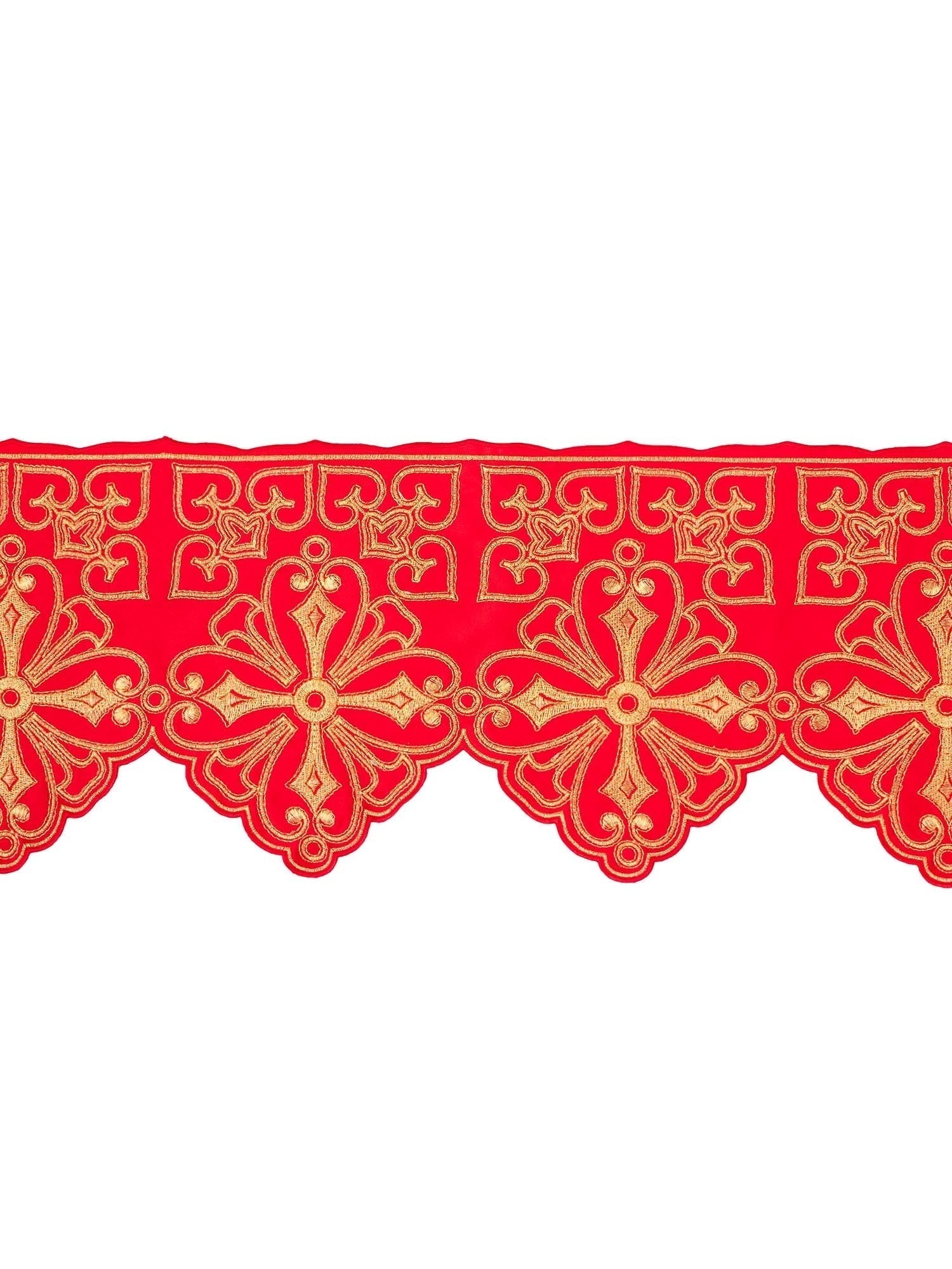 Trimmings with front embroidery Rosette in red KOM/038/02 22cm 3,5m - HAFTINAUSA.COM