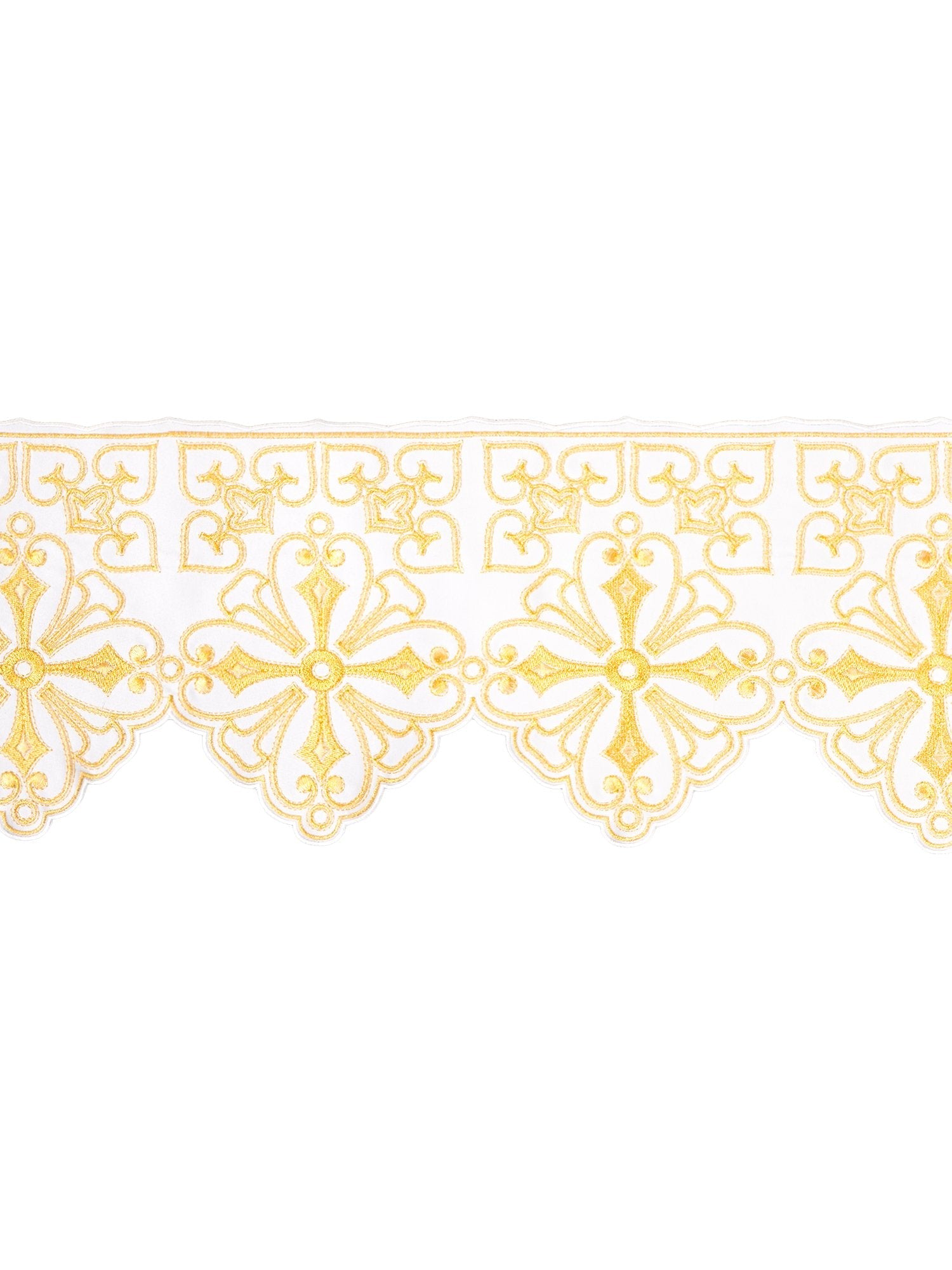 Trimmings with front embroidery Rosette in white KOM/038/04 22cm 3,5m - HAFTINAUSA.COM